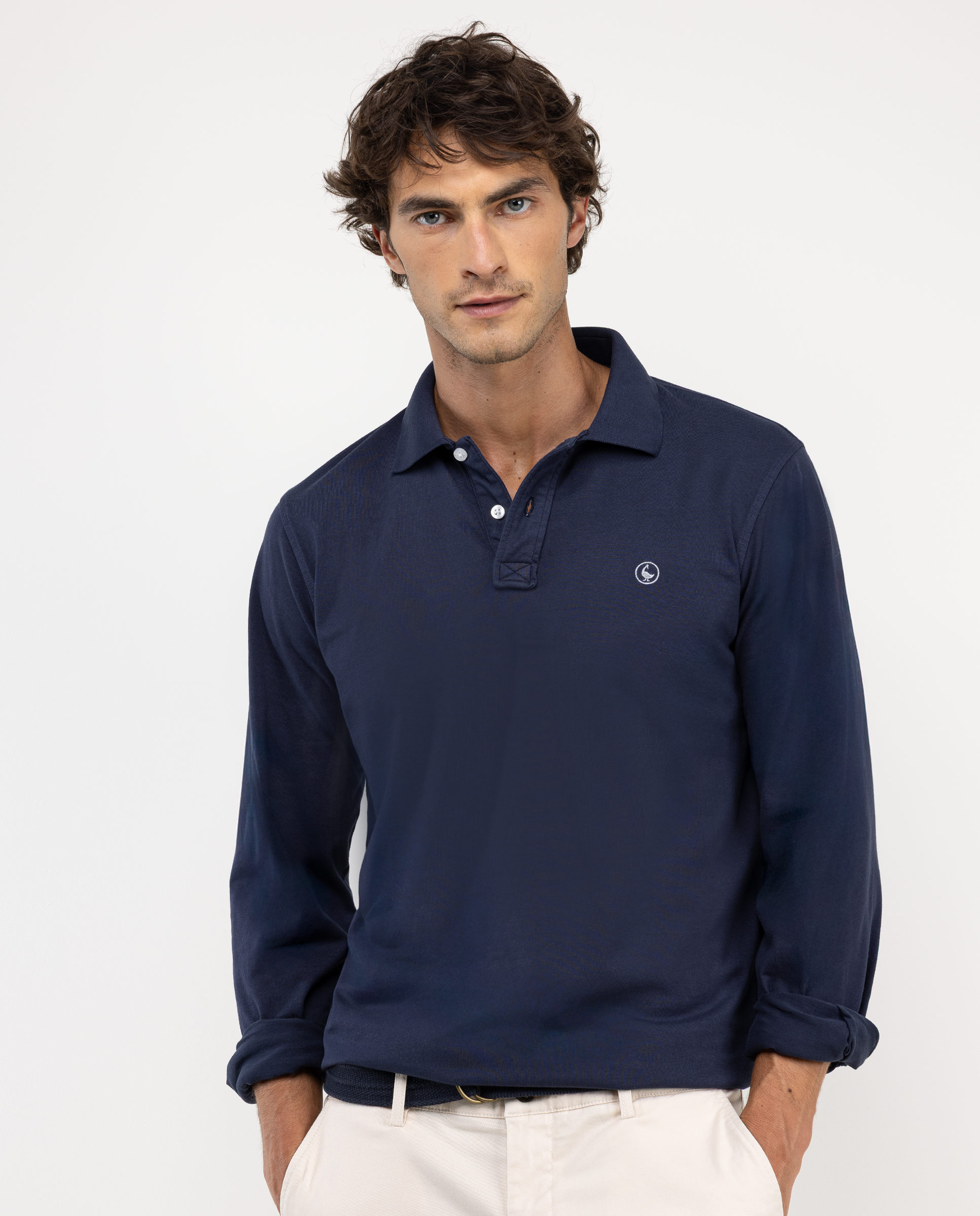 Polo Manga Larga Jersey Marino