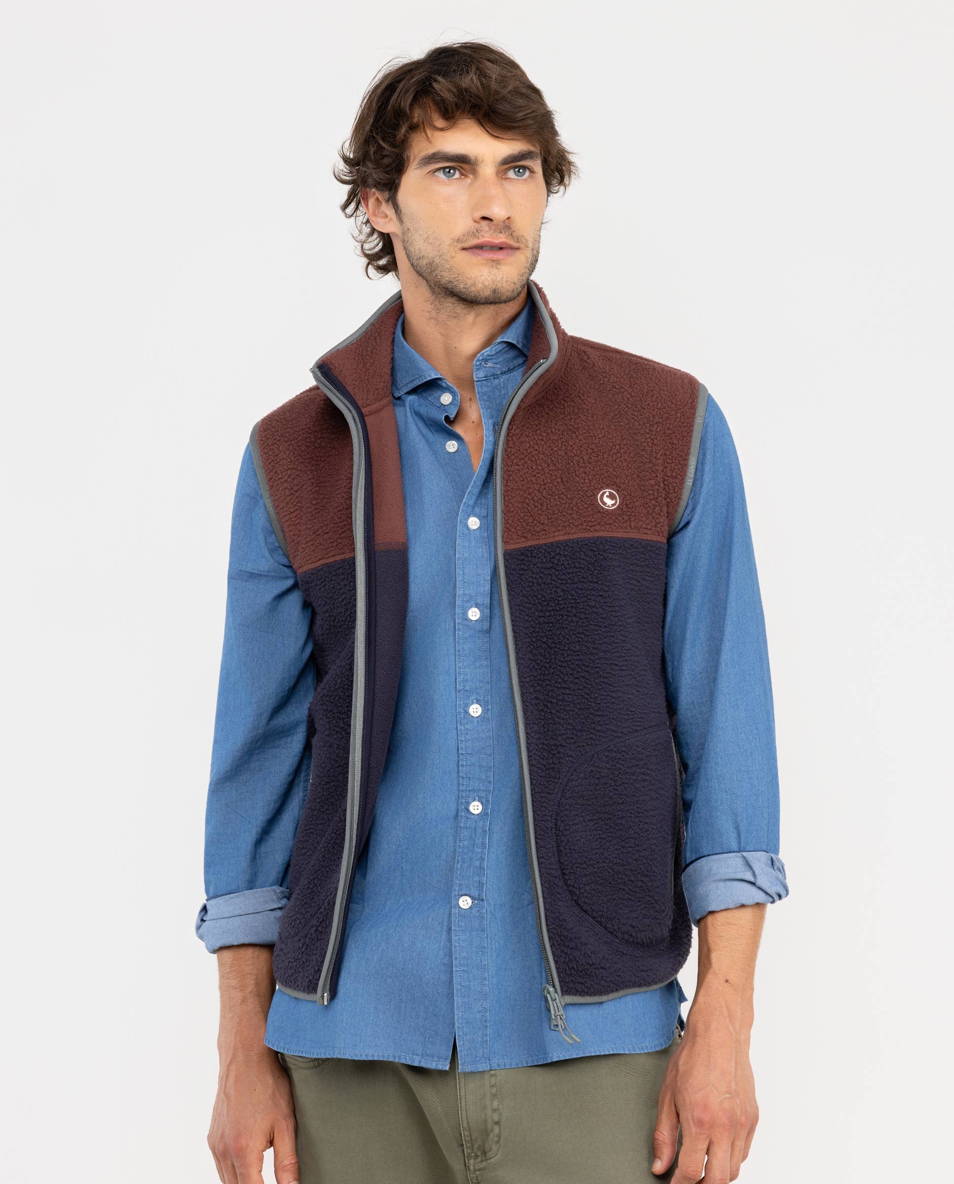 Navy Burgundy Colour Block Polar Vest