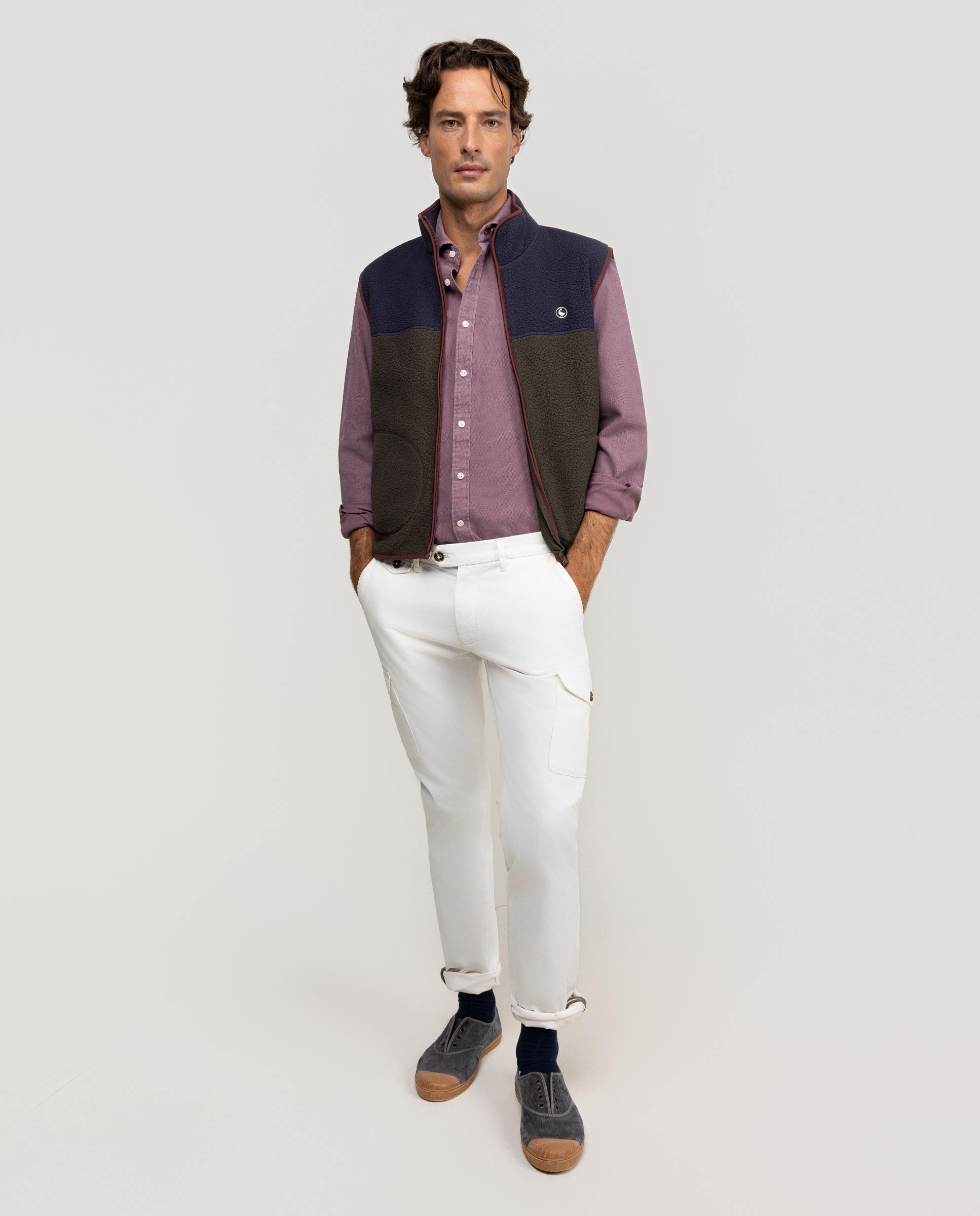 Navy Green Colour Block Polar Vest