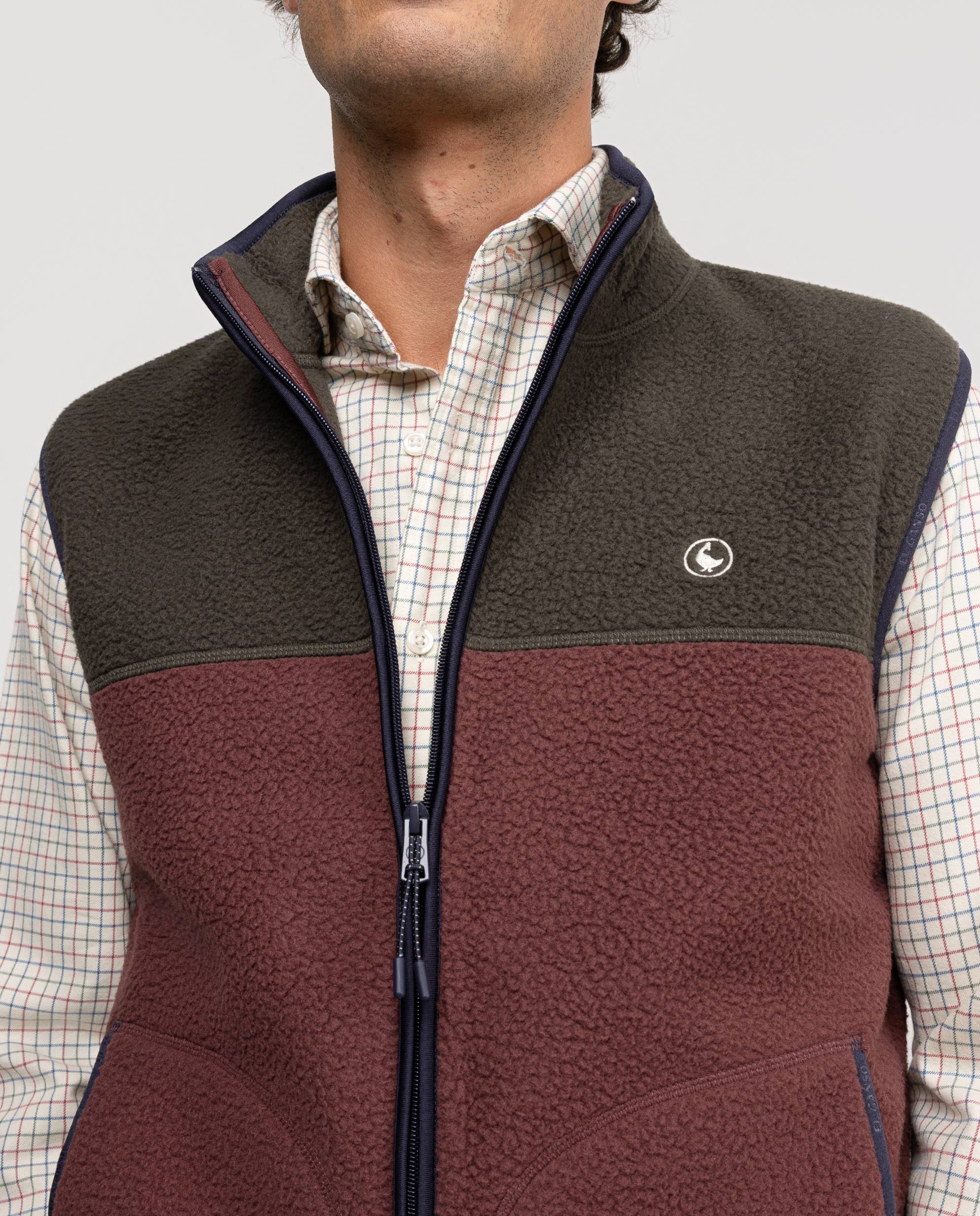 Green Burgundy Colour Block Polar Vest