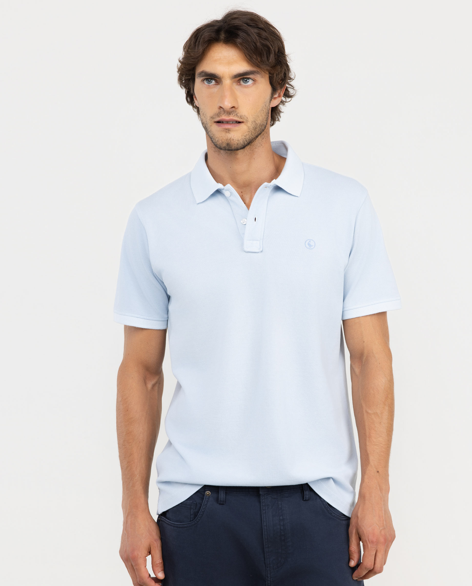 Polo Logo Bordado Celeste