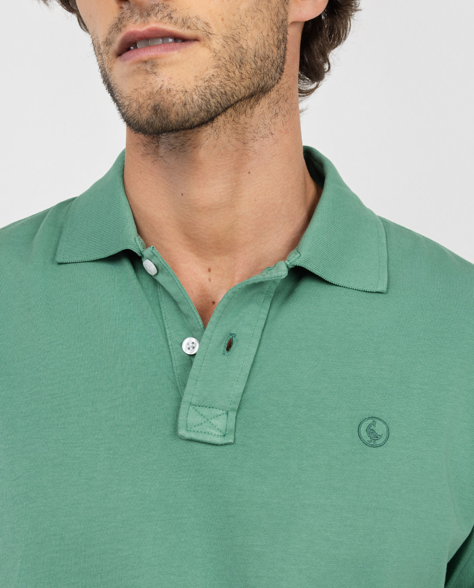 Polo Logo Bordado Manga Larga Verde