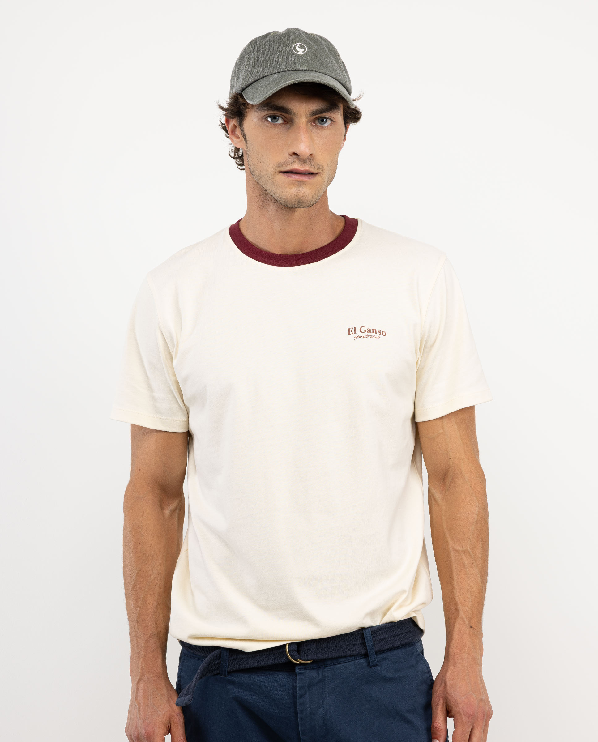 Cream Shirt W Burgundy Geese Print