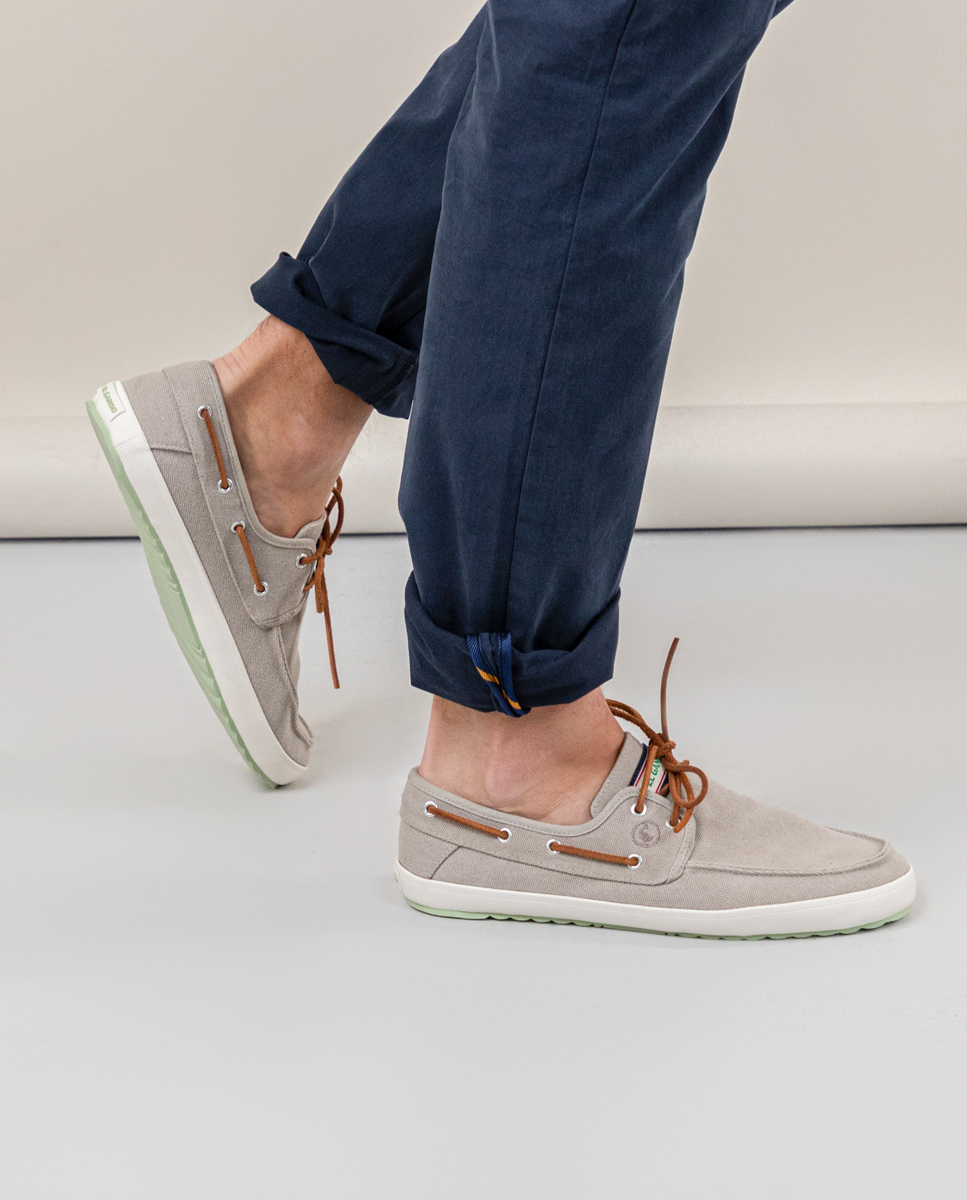 Beige Canvas Boat Sneakers
