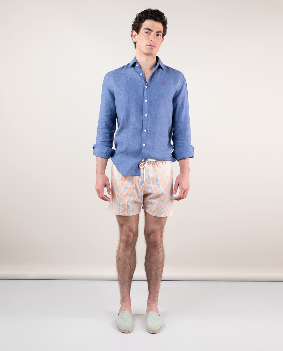 Orange Seersucker Swimsuit W Stripes