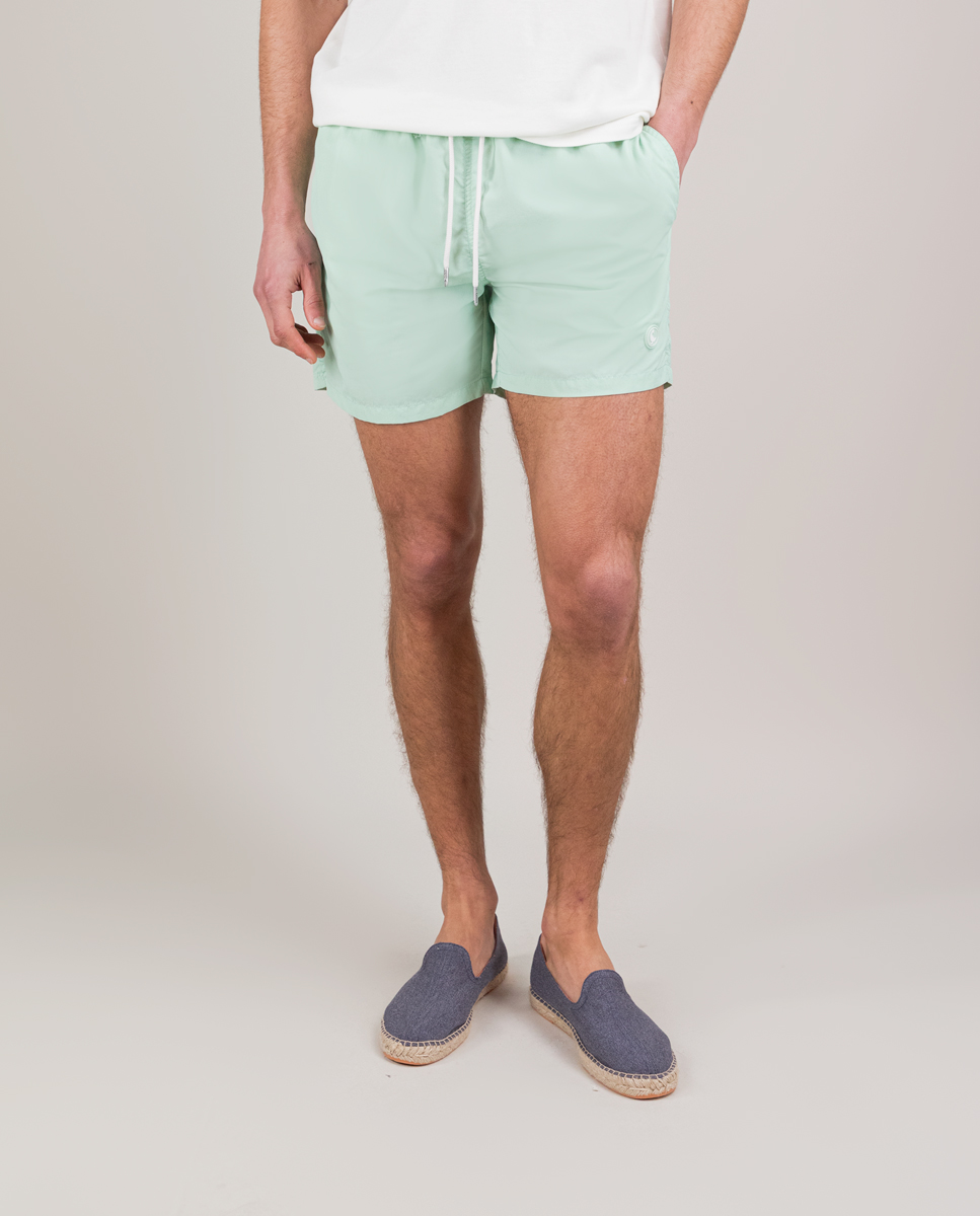 Solid-Coloured Light Green Garment Dyed Swimsuit