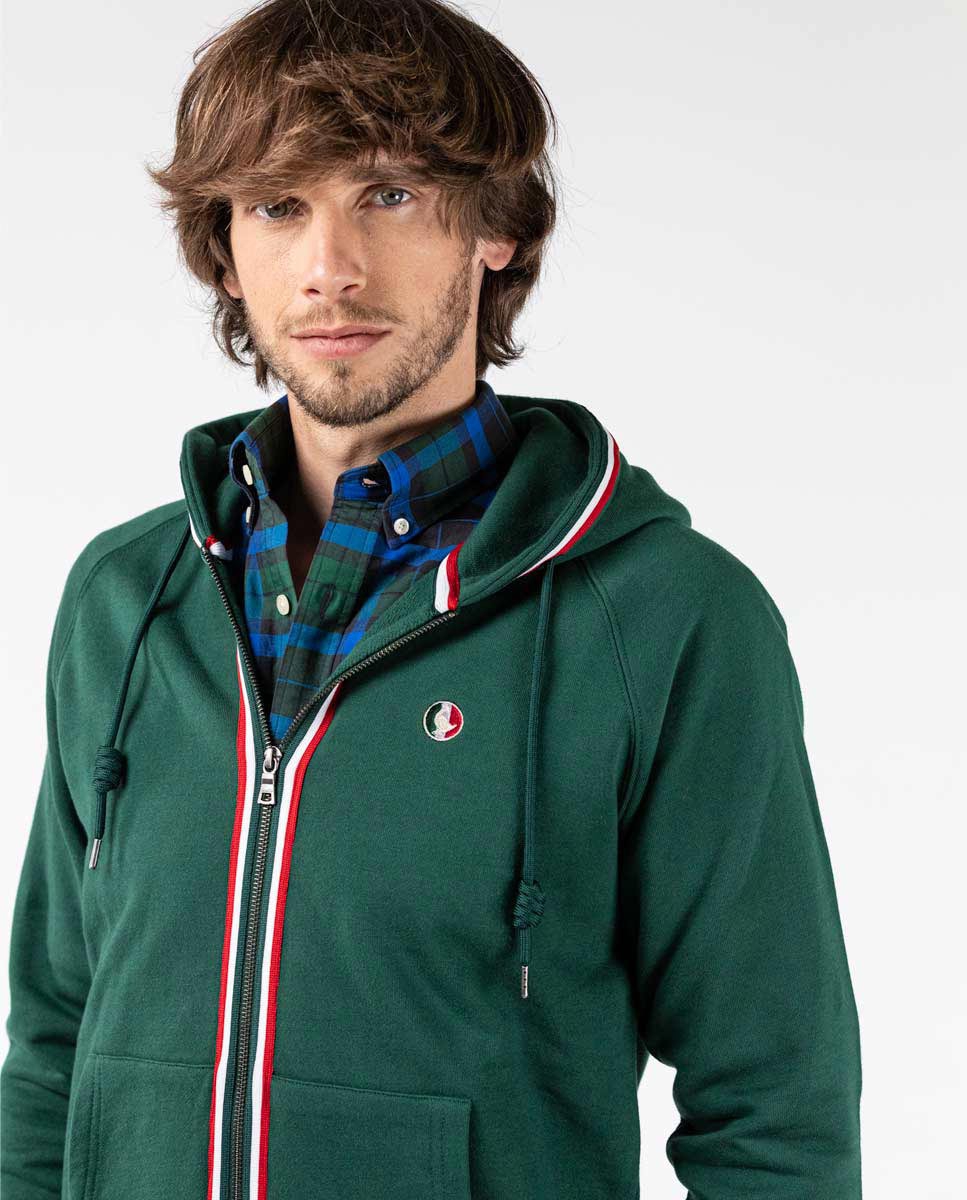 Sudadera canguro cremallera Verde botella