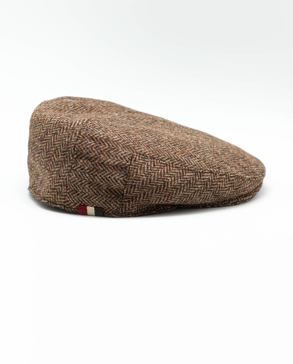 Brown Herringbone Peaked Cap