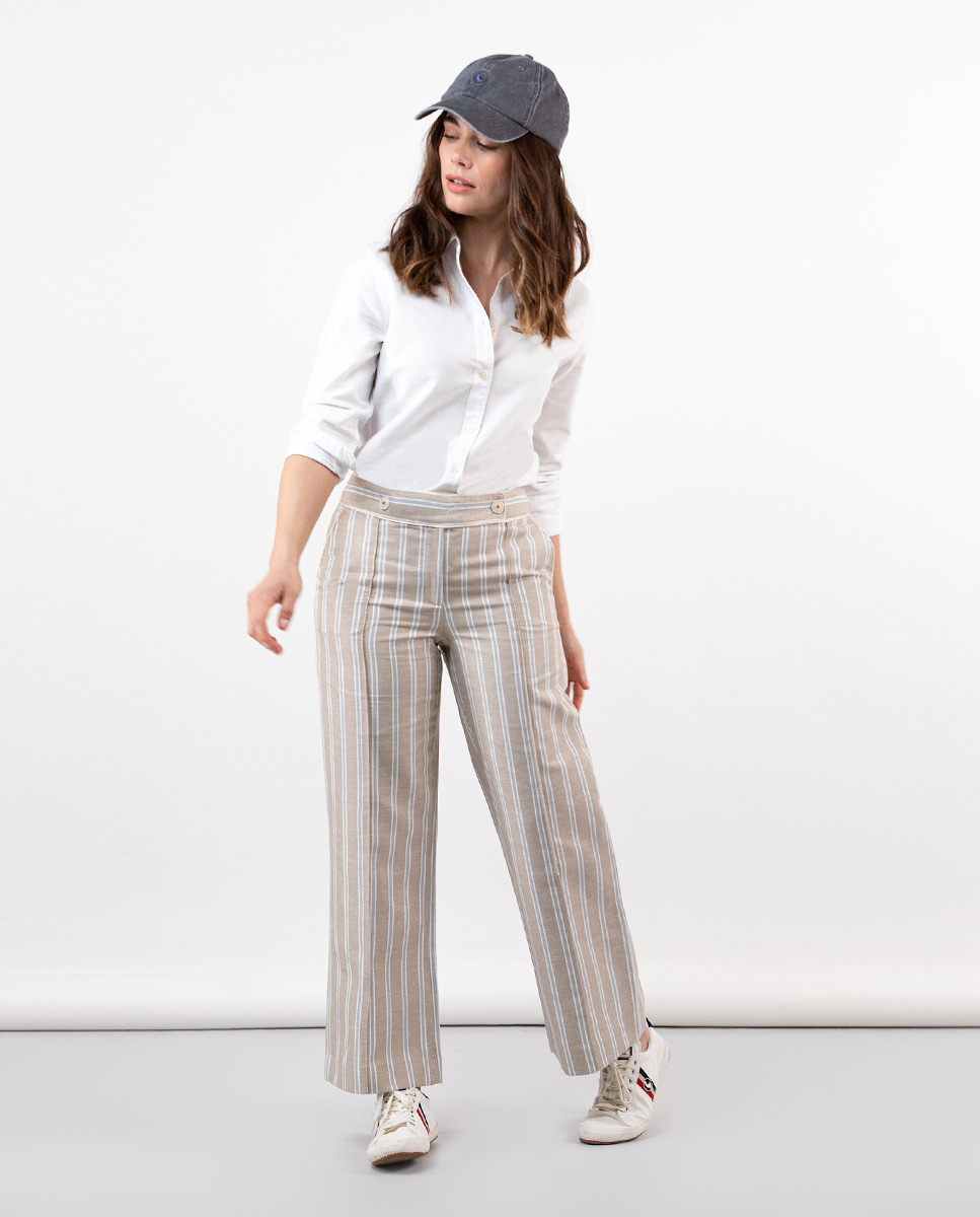 Beige Oxford Trouser Separate W Grey White Stripes
