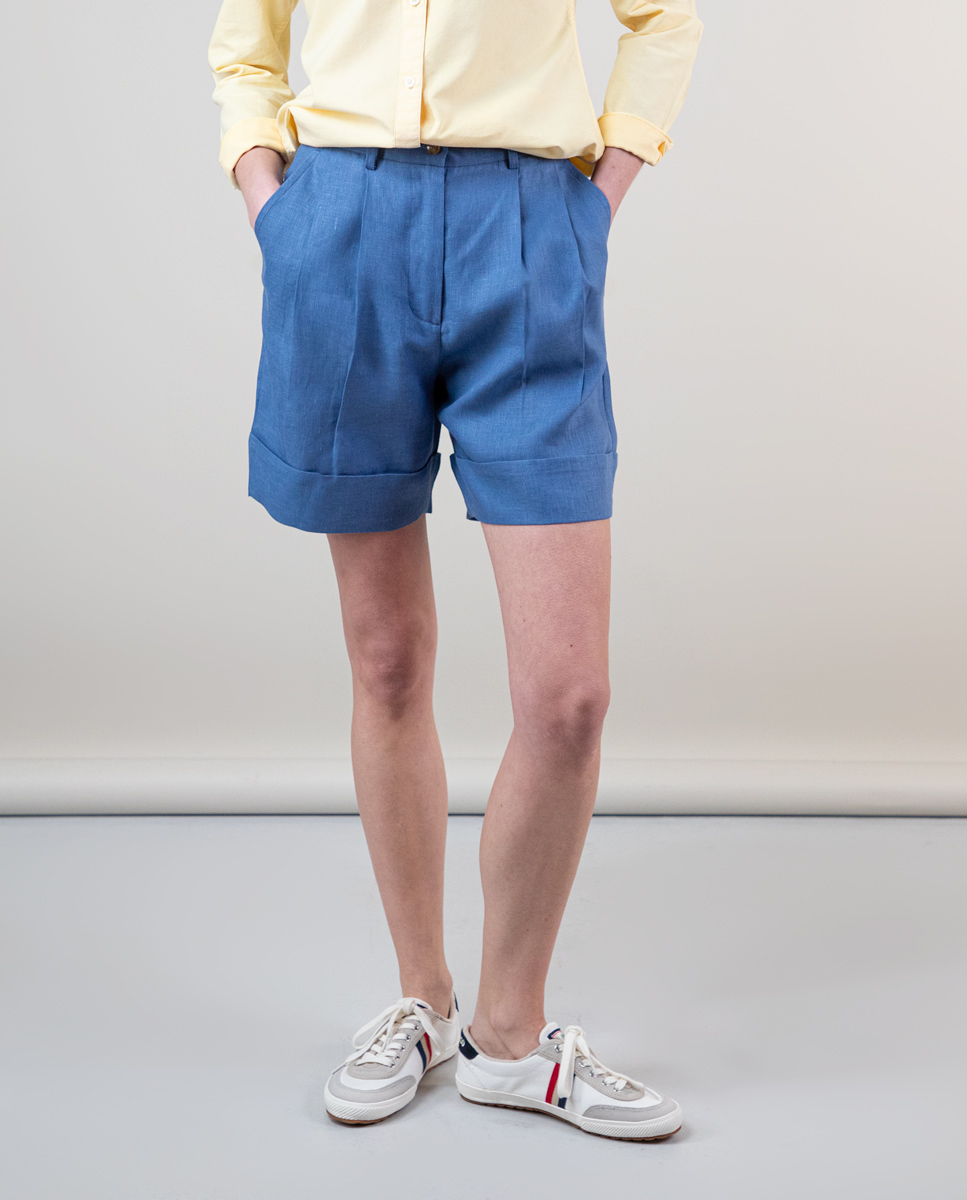 Blue Linen Bermuda Shorts