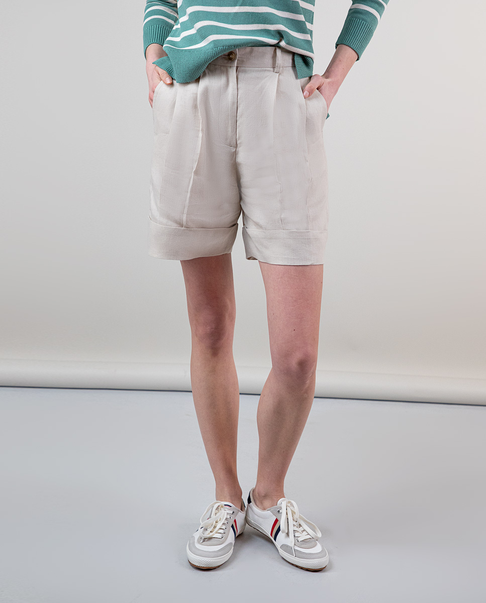 Beige Linen Bermuda Shorts