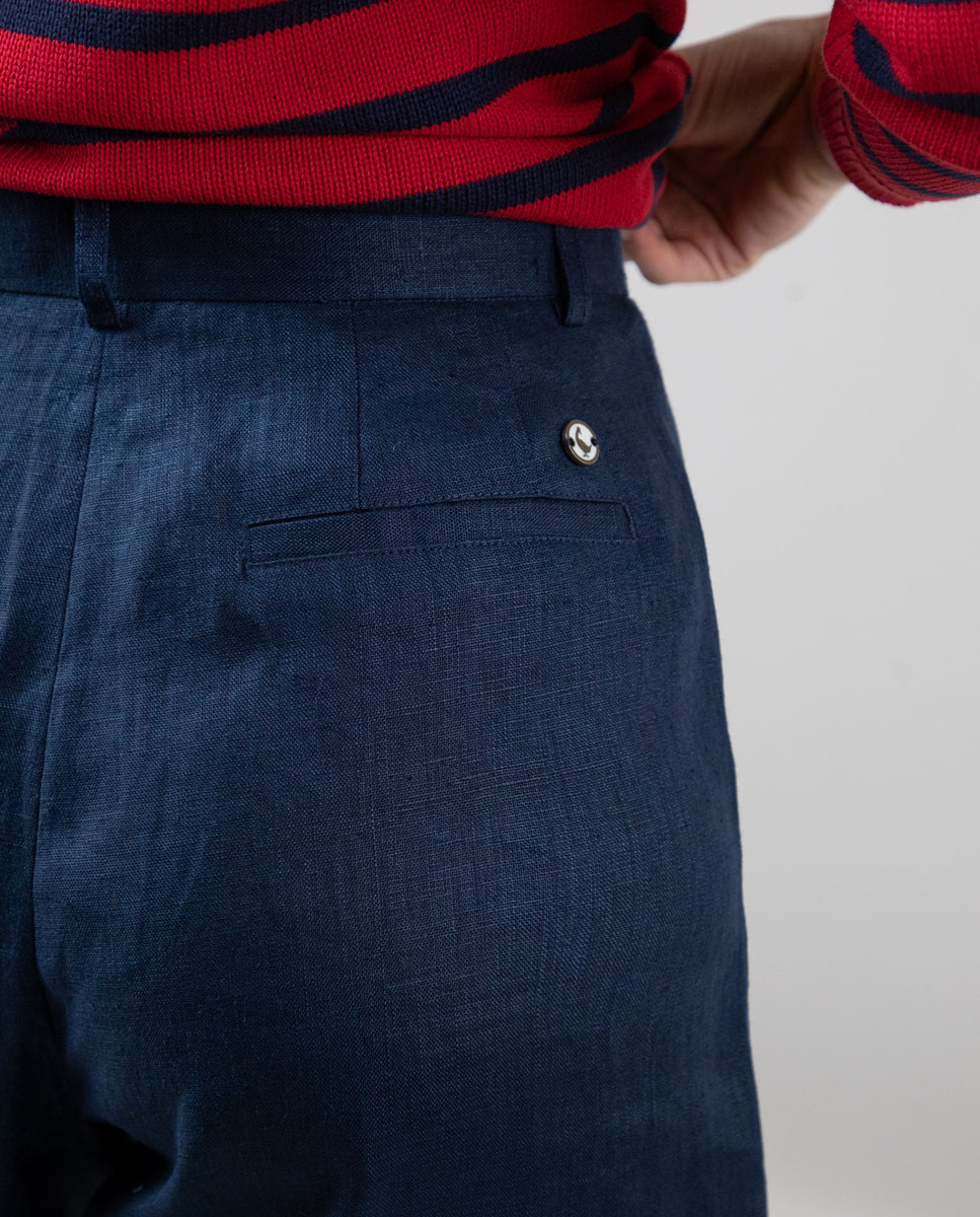 Navy Linen Bermuda Shorts