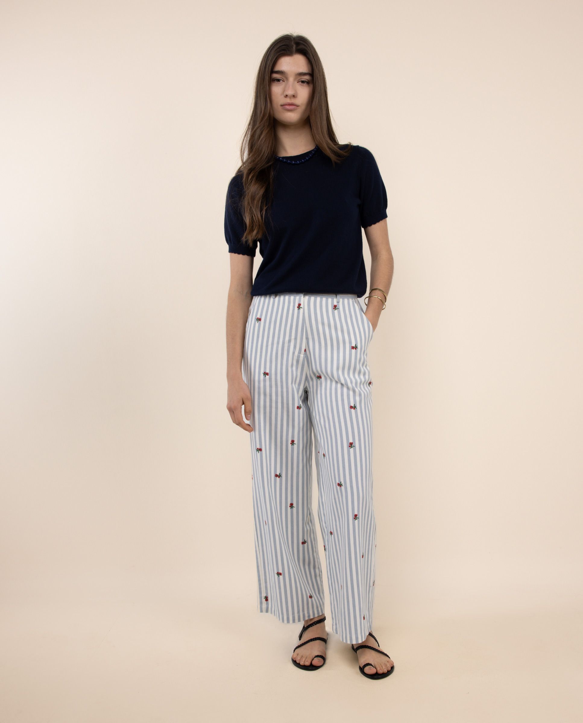 Pantalón Roma Rayas detalles bordados