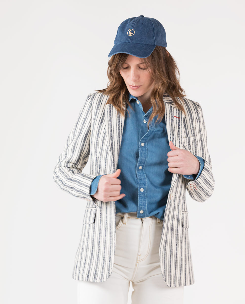 Cream Blazer Navy Stripes
