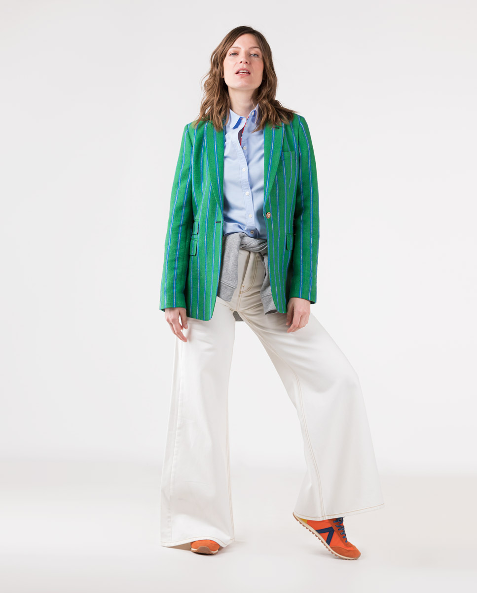 Green Blazer White Royal Blue Stripes