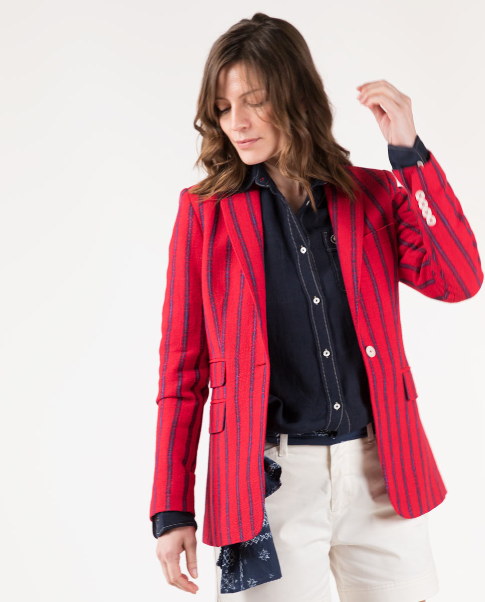 Red Blazer Navy Royal Blue Stripes