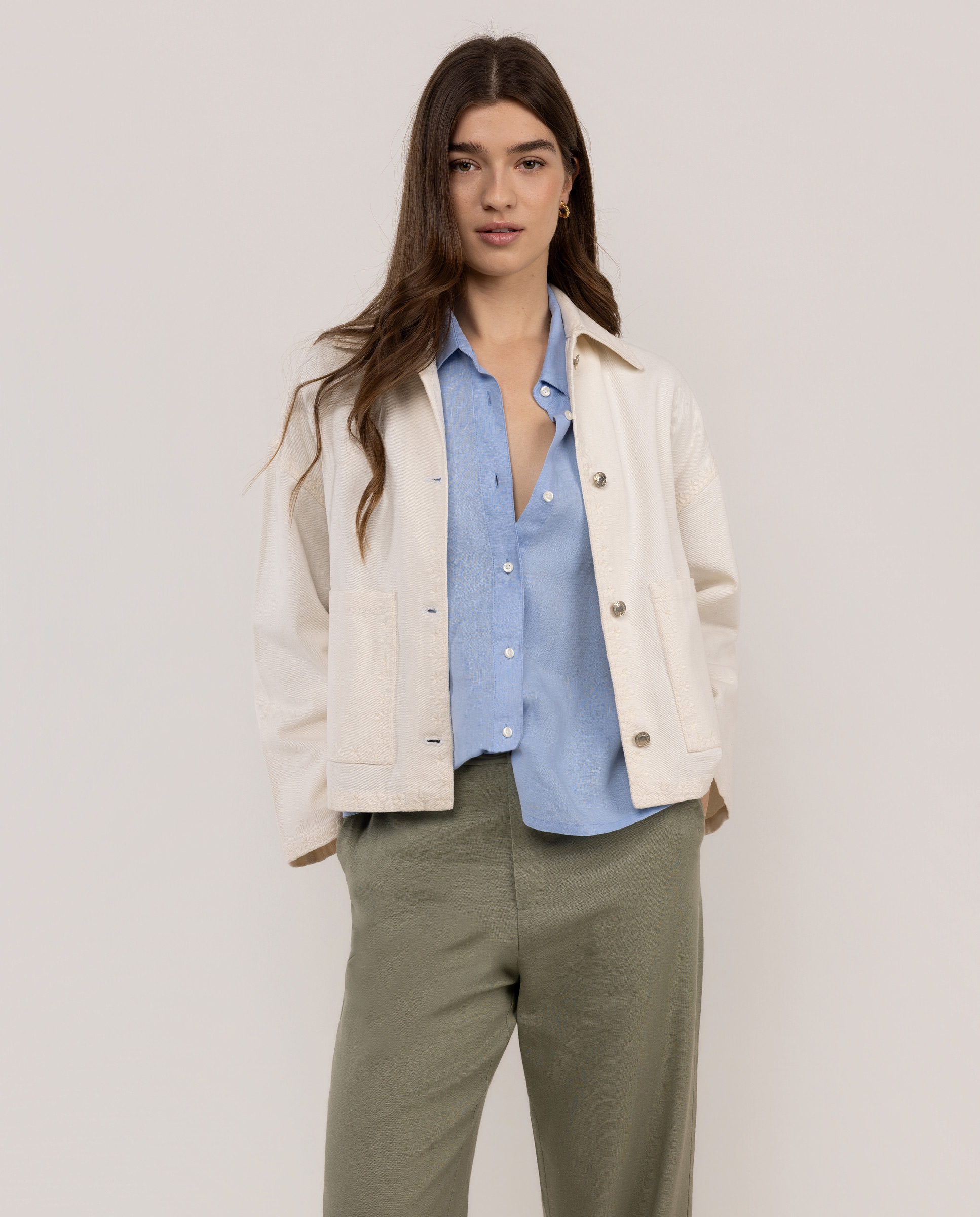 Olivia Twill Embroidered Overshirt