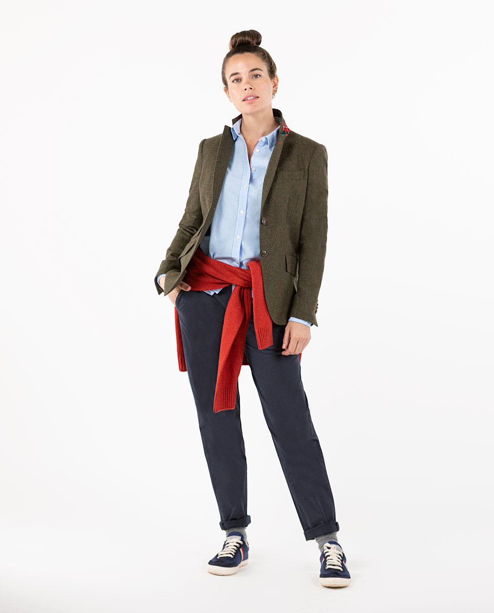 Khaki Wool Herringbone Blazer