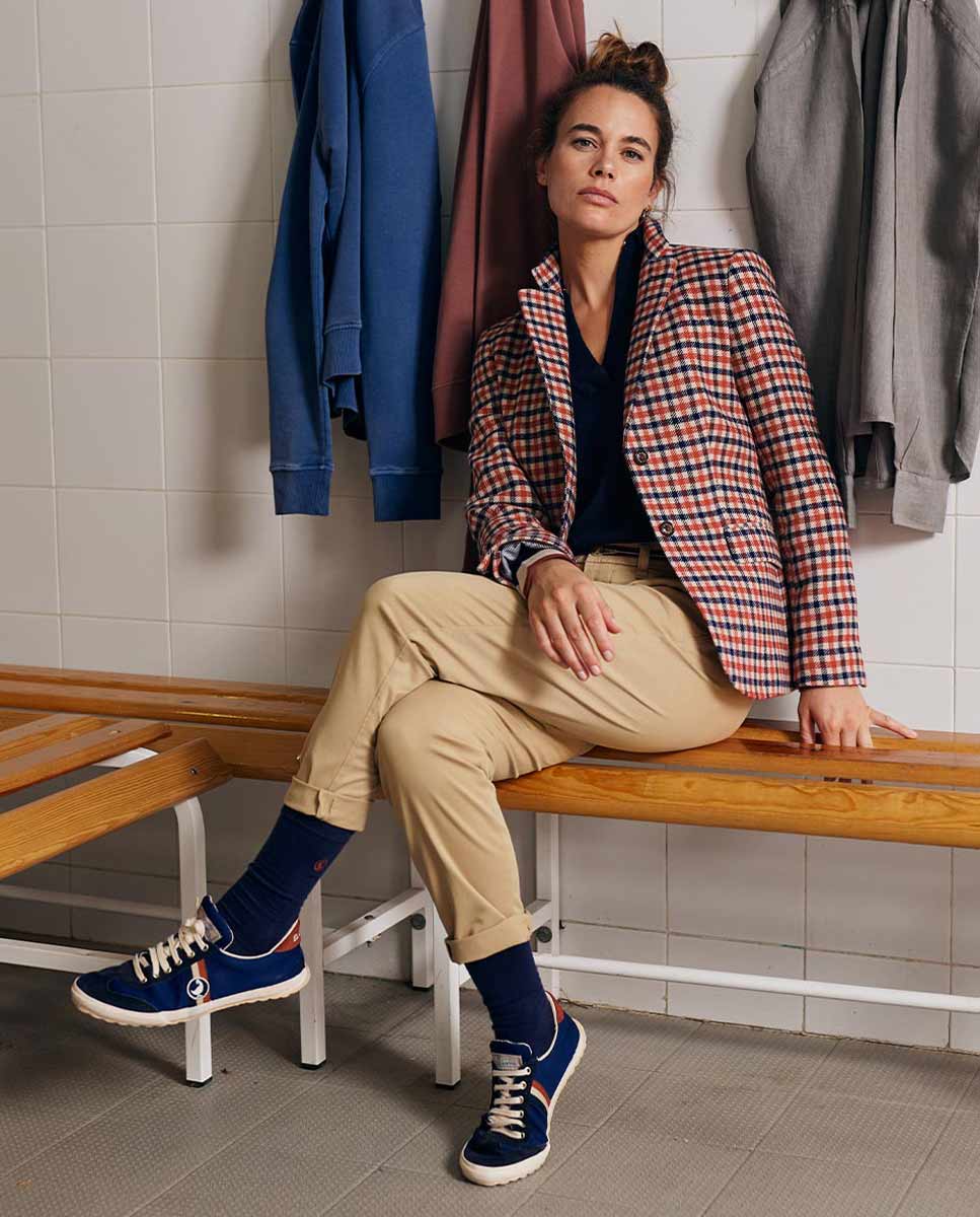 Red and Navy Harris Tweed Wool Blazer