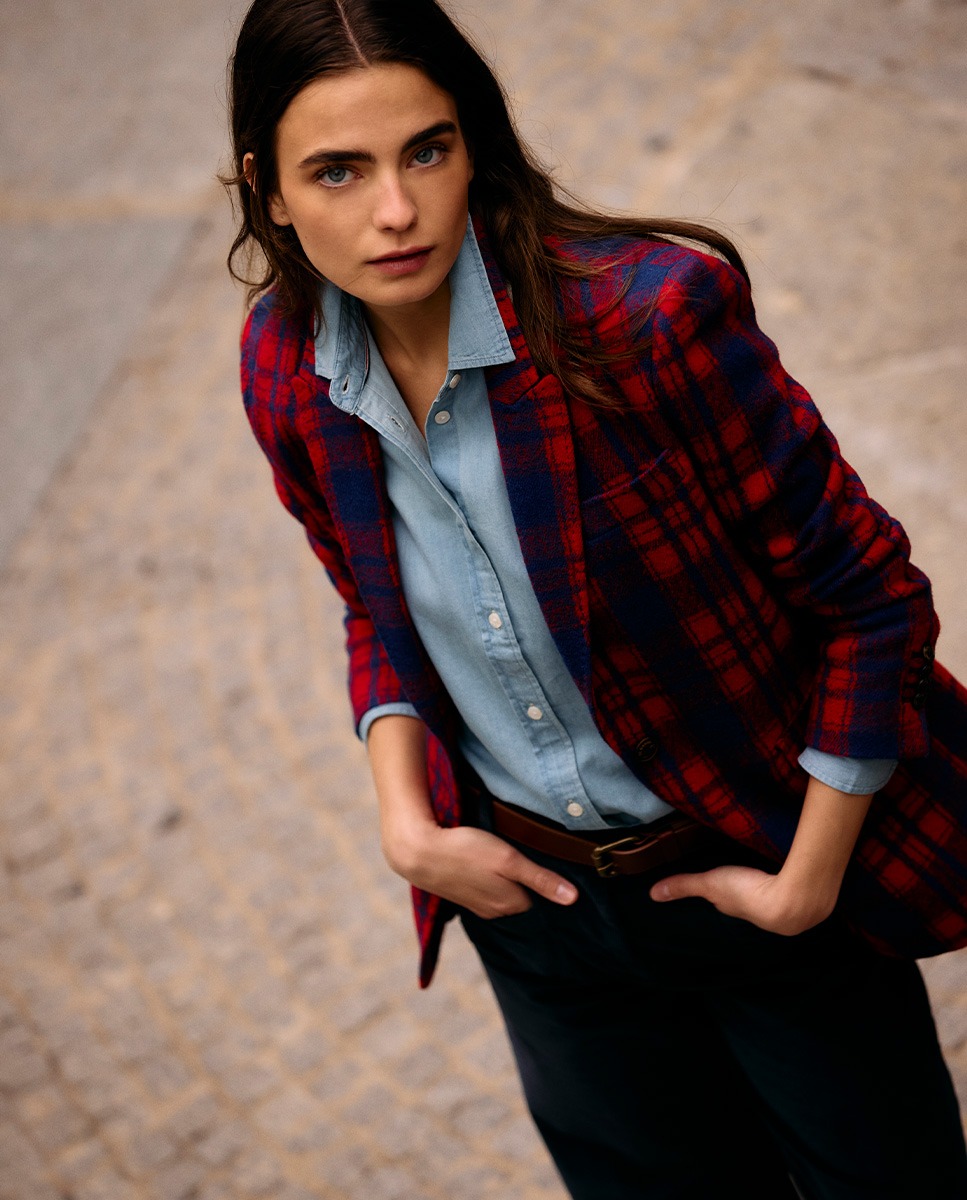 Blue and Red Wool Tartan Jacket