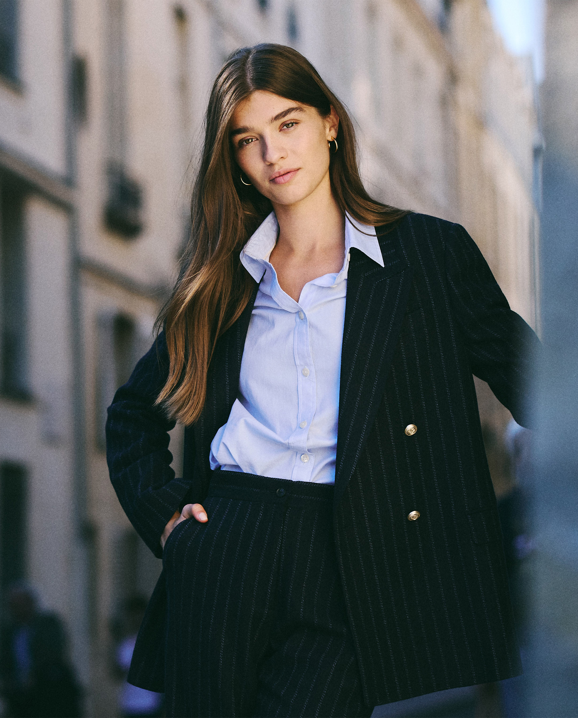 Navy Pinstripe Double-Breasted Jacket