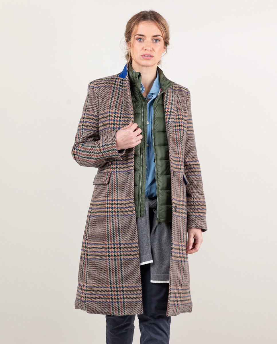 Multicoloured Fitted Prince of Wales Check Coat