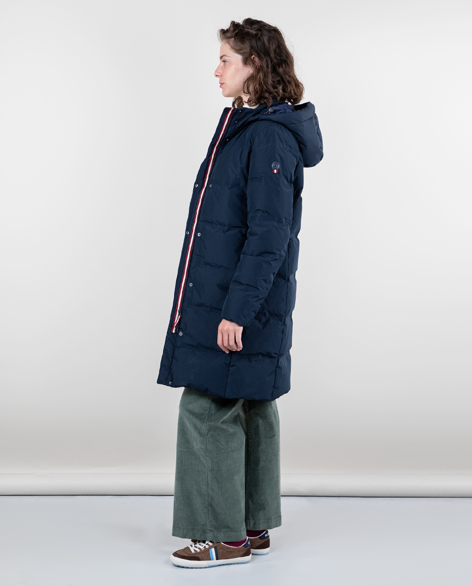 Abrigo Largo Plumas Marino