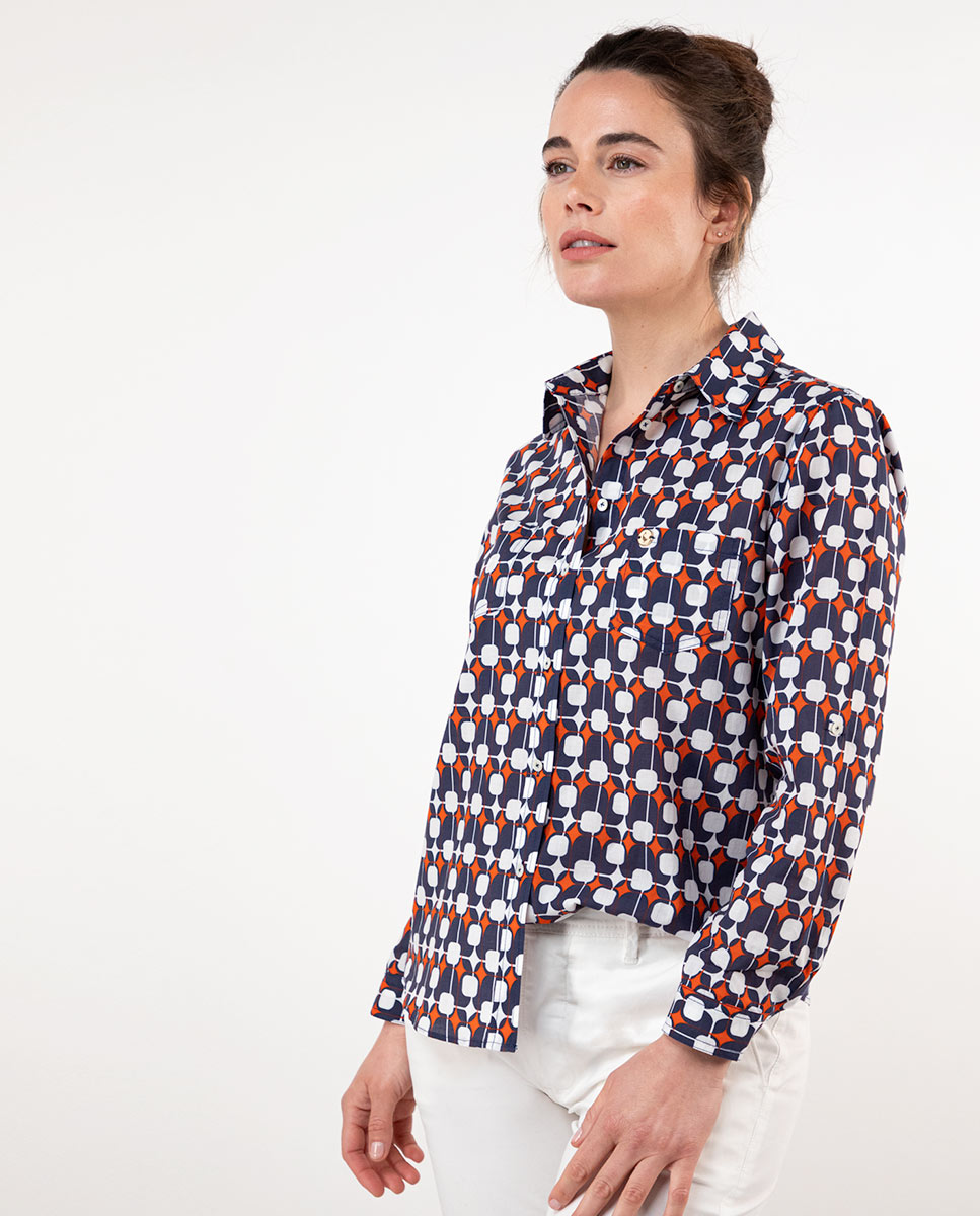 Navy Red Geometric Print Shirt