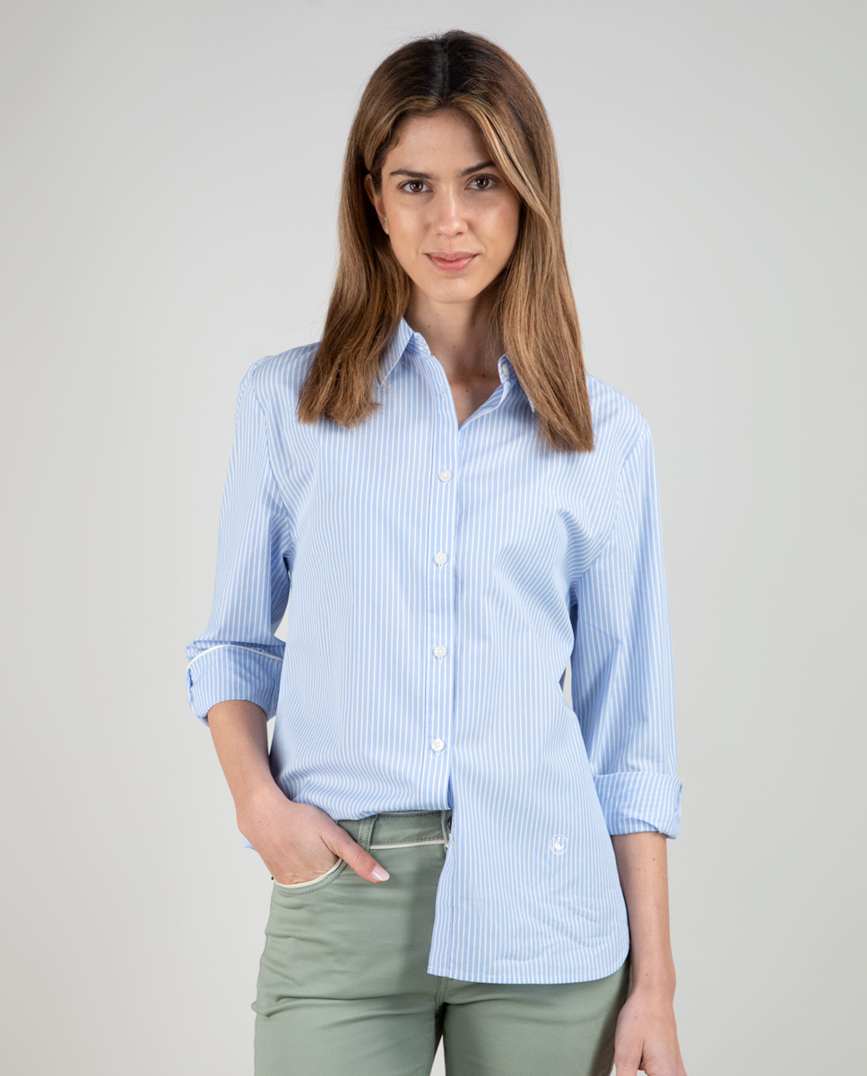 Light Blue Poplin Shirt W Butcher Stripes