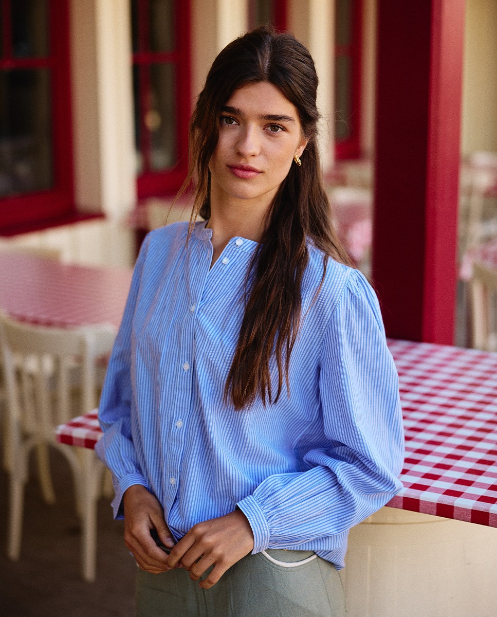 Camisa Fantasía Raya Celeste