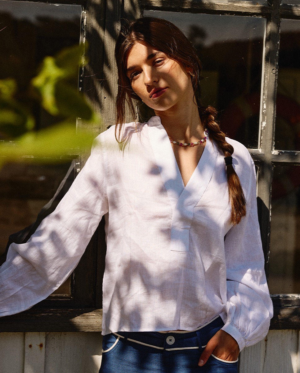 Camisa Polera Lino Blanco