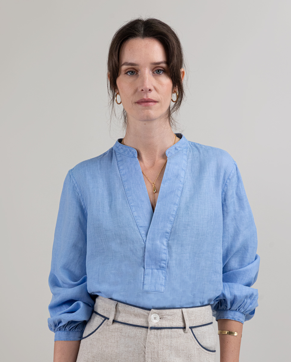 Blue Linen Popover Shirt