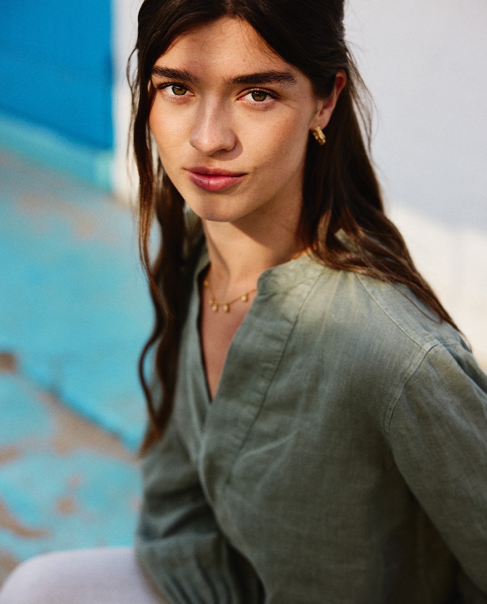 Khaki Linen Popover Shirt