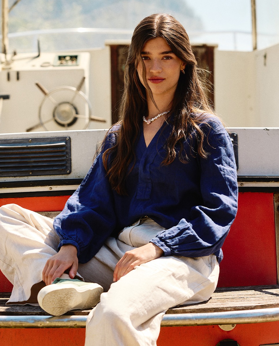 Camisa Polera Lino Marino