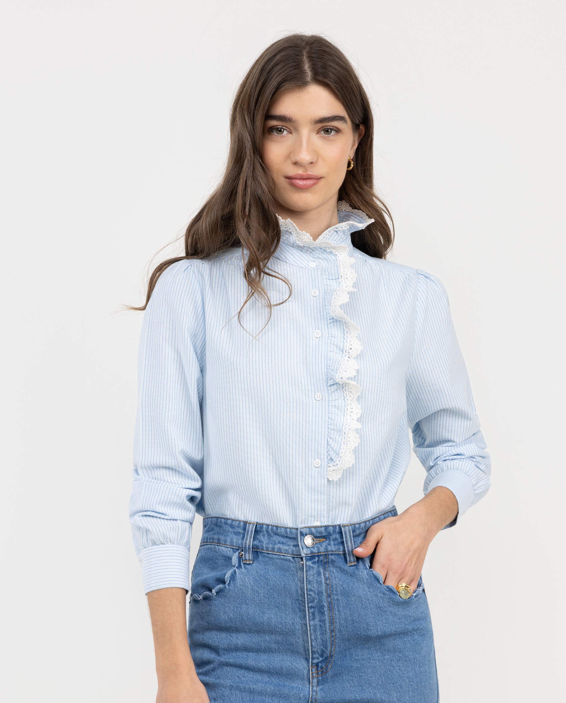 Louise Striped Ruffle Shirt