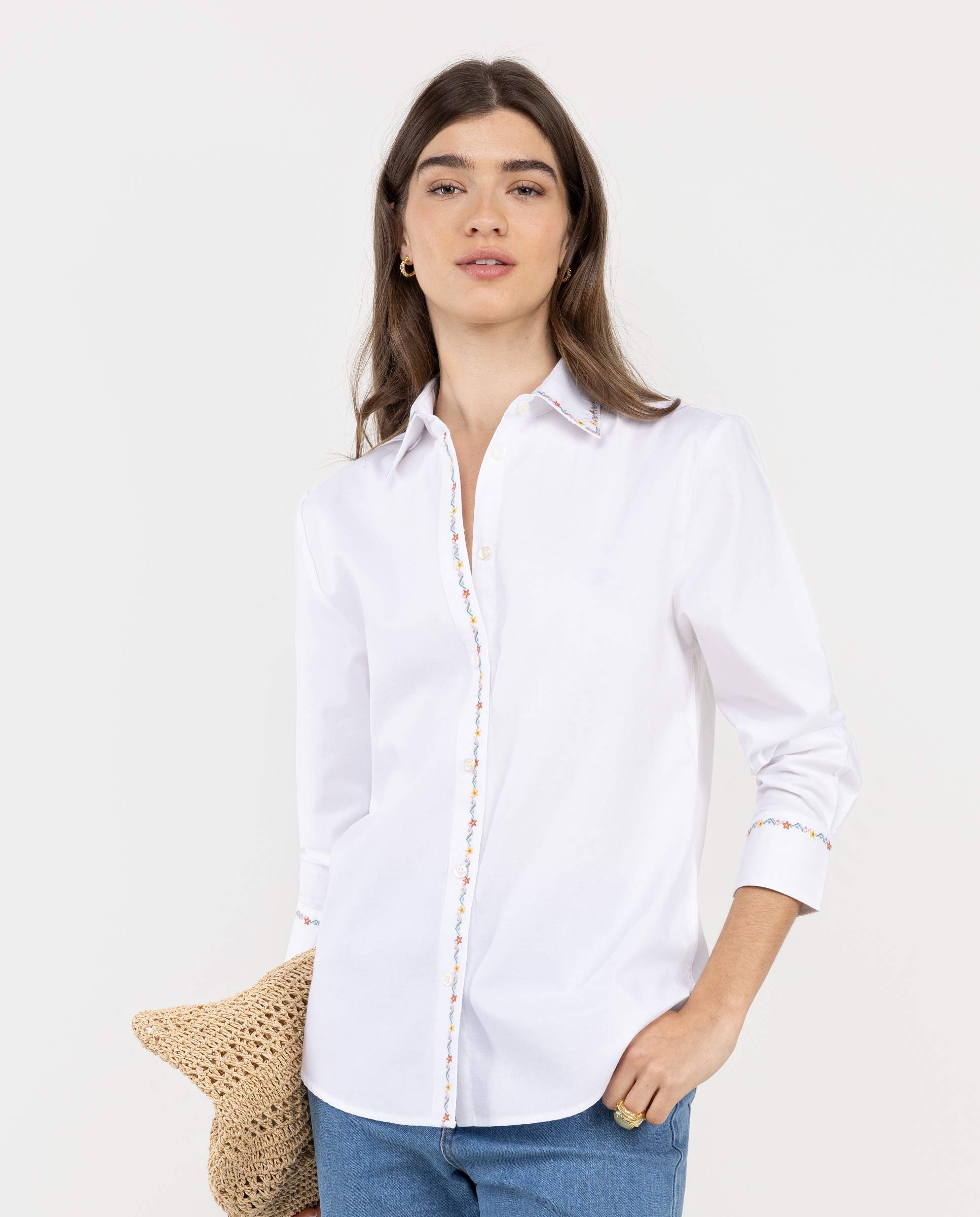 Lily Shirt Embroidered Flowers