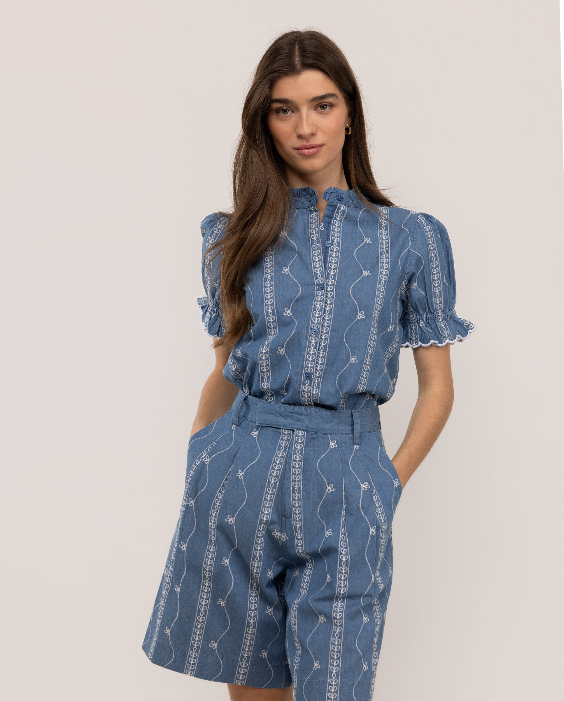 Blusa Violet Denim Bordados