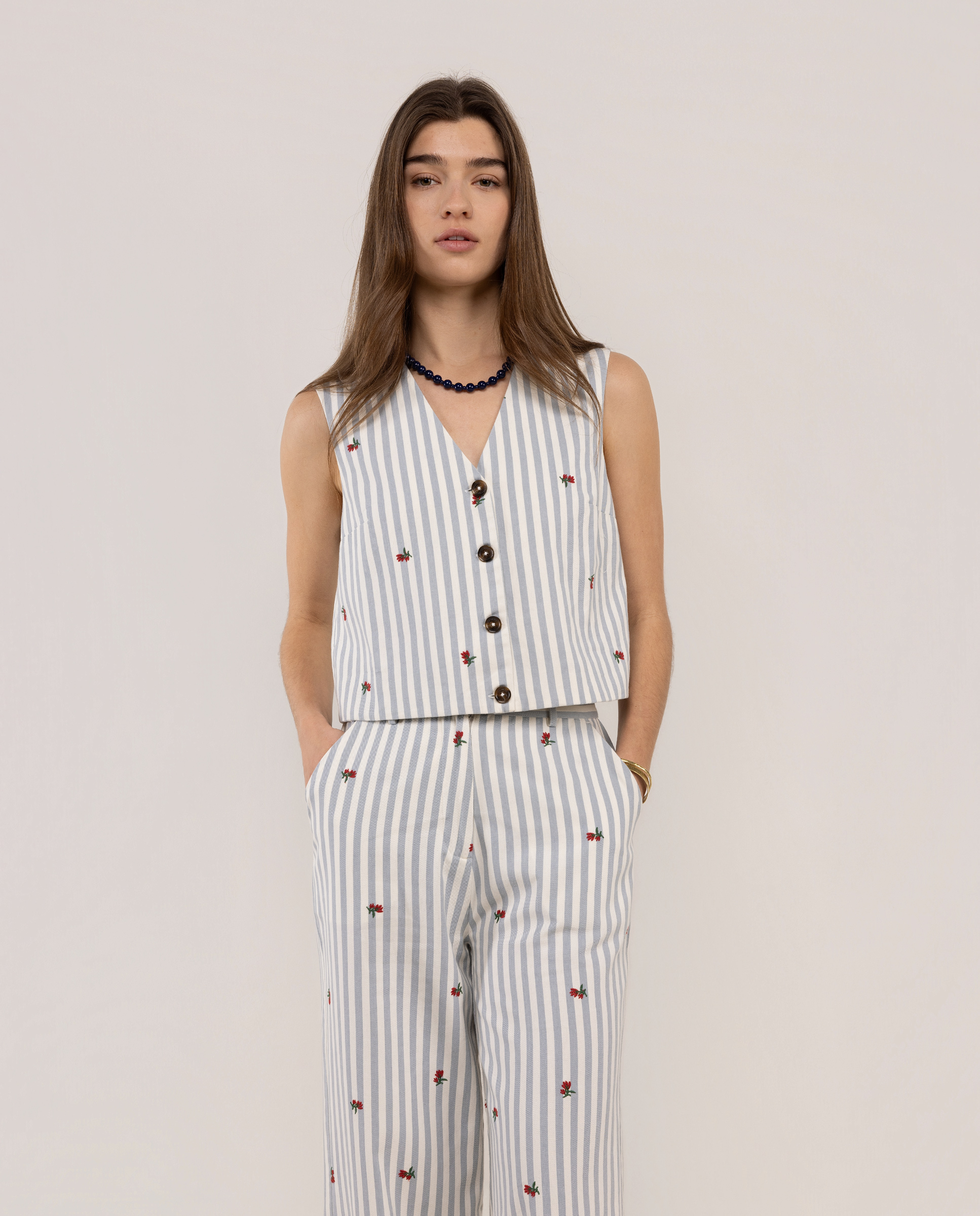 Temis Striped Embroidered Vest