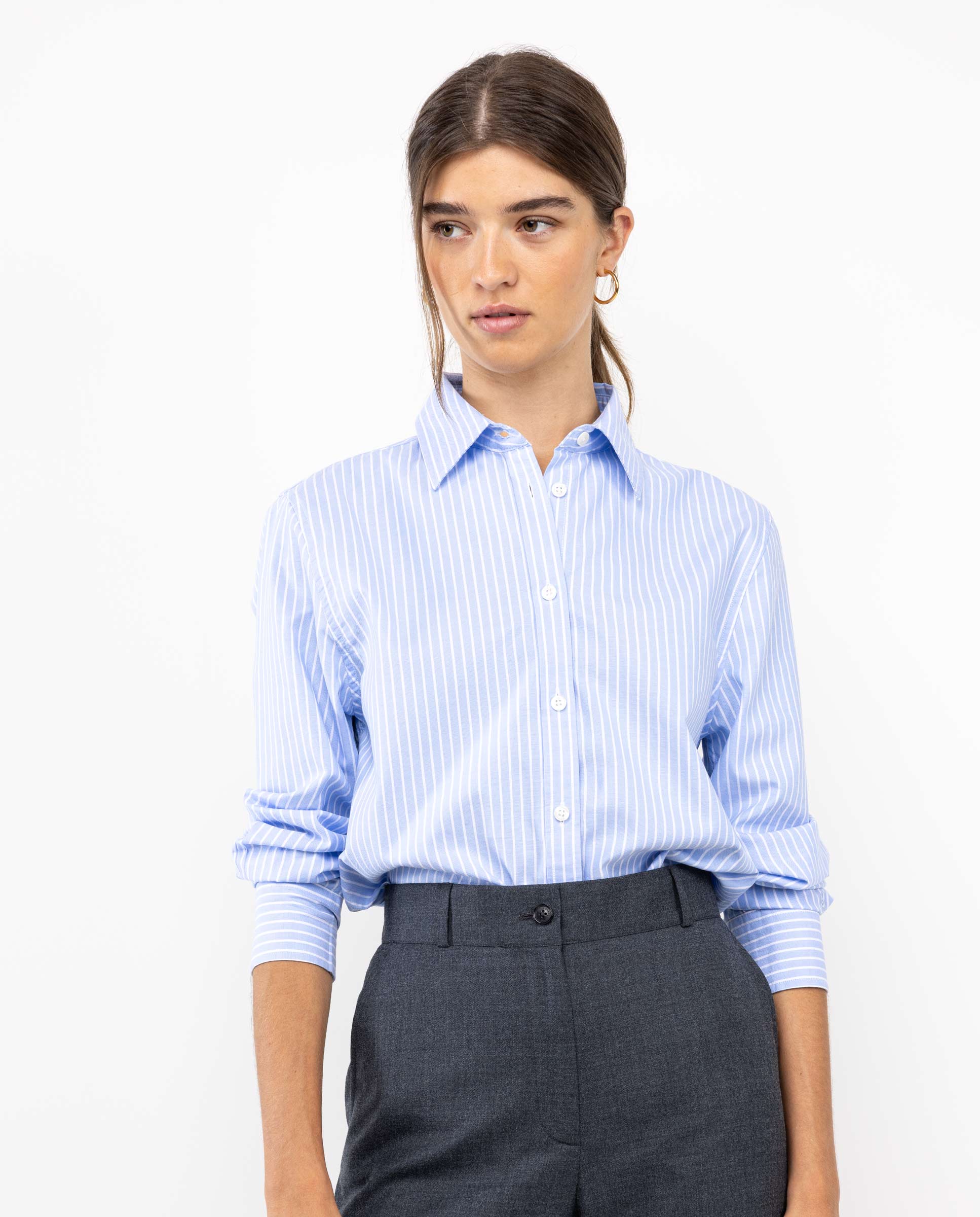 Light Blue Dress Shirt W Butcher Stripes