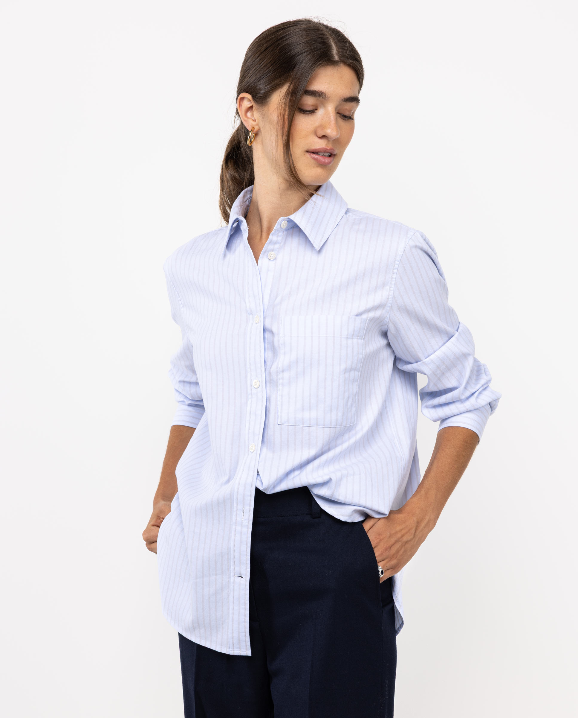 Blue Shirt W Beige Butcher Stripes