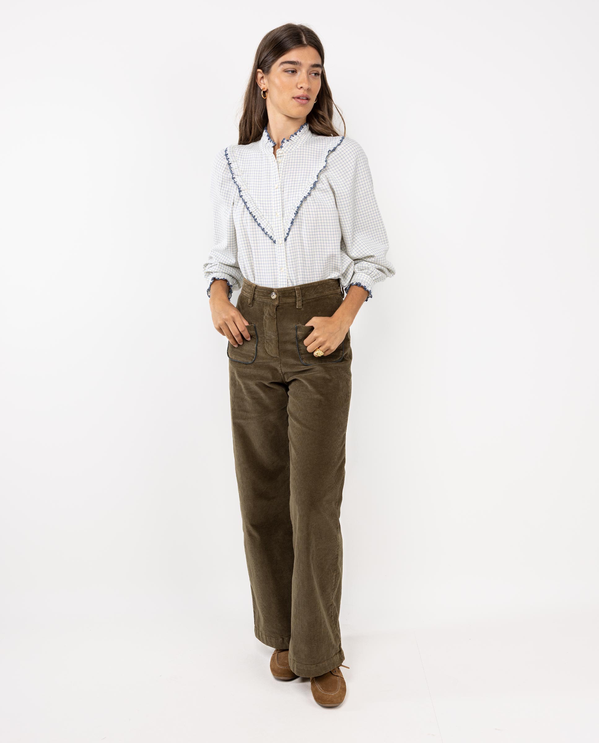 Blusa Volante Cuadros Cruda