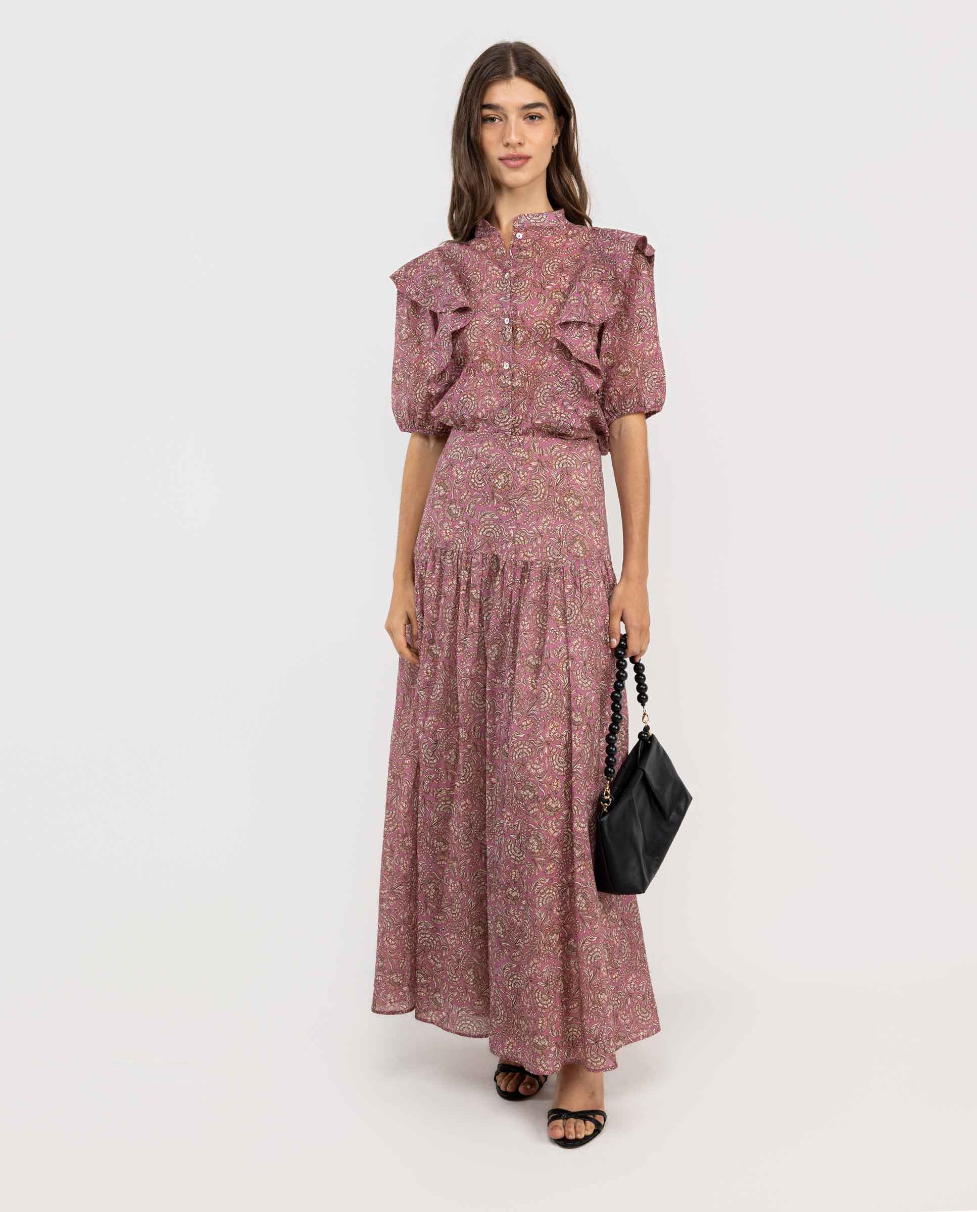 Camisa Estampada Volante Rosa