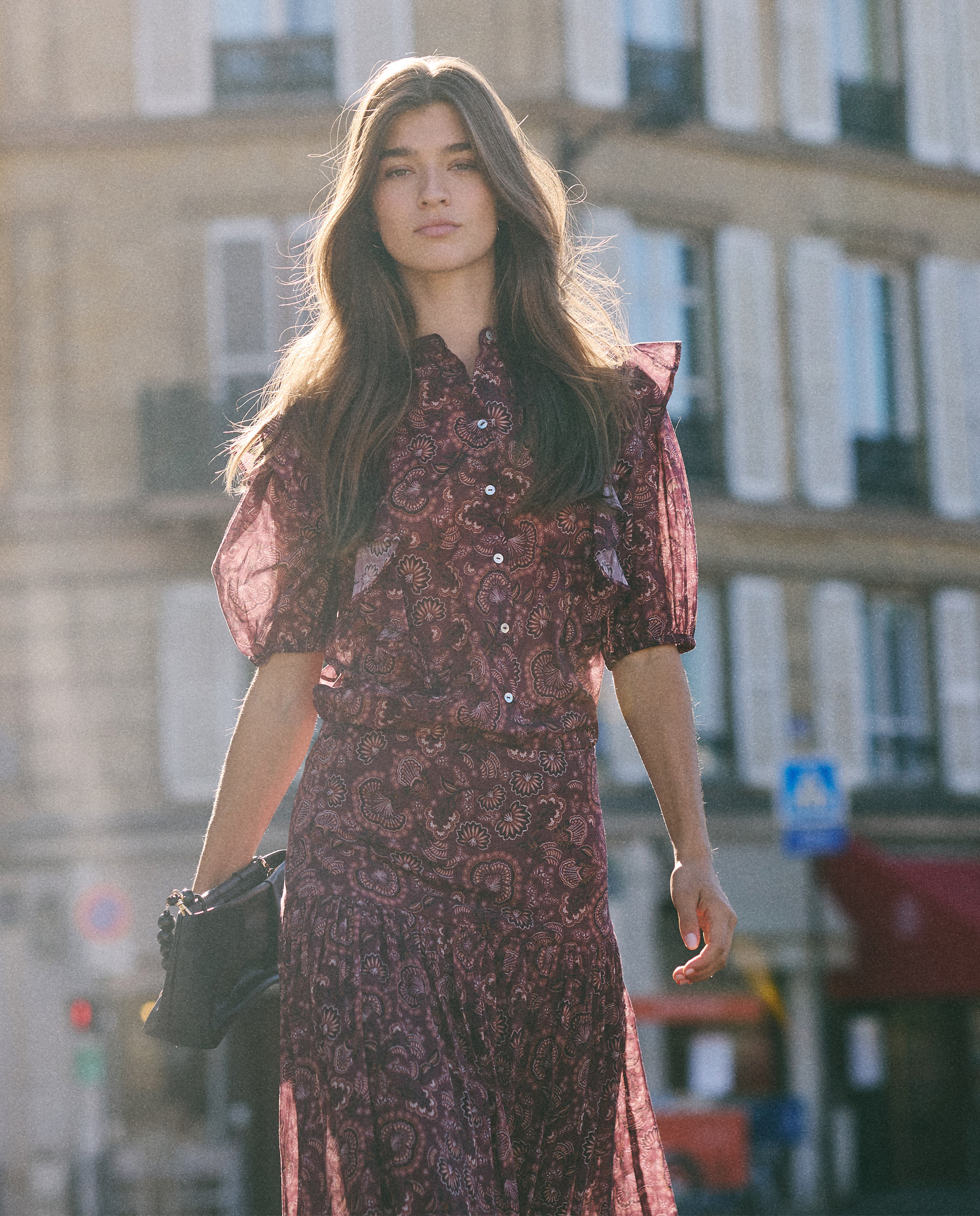 Burgundy Ruffle Printed Shirt