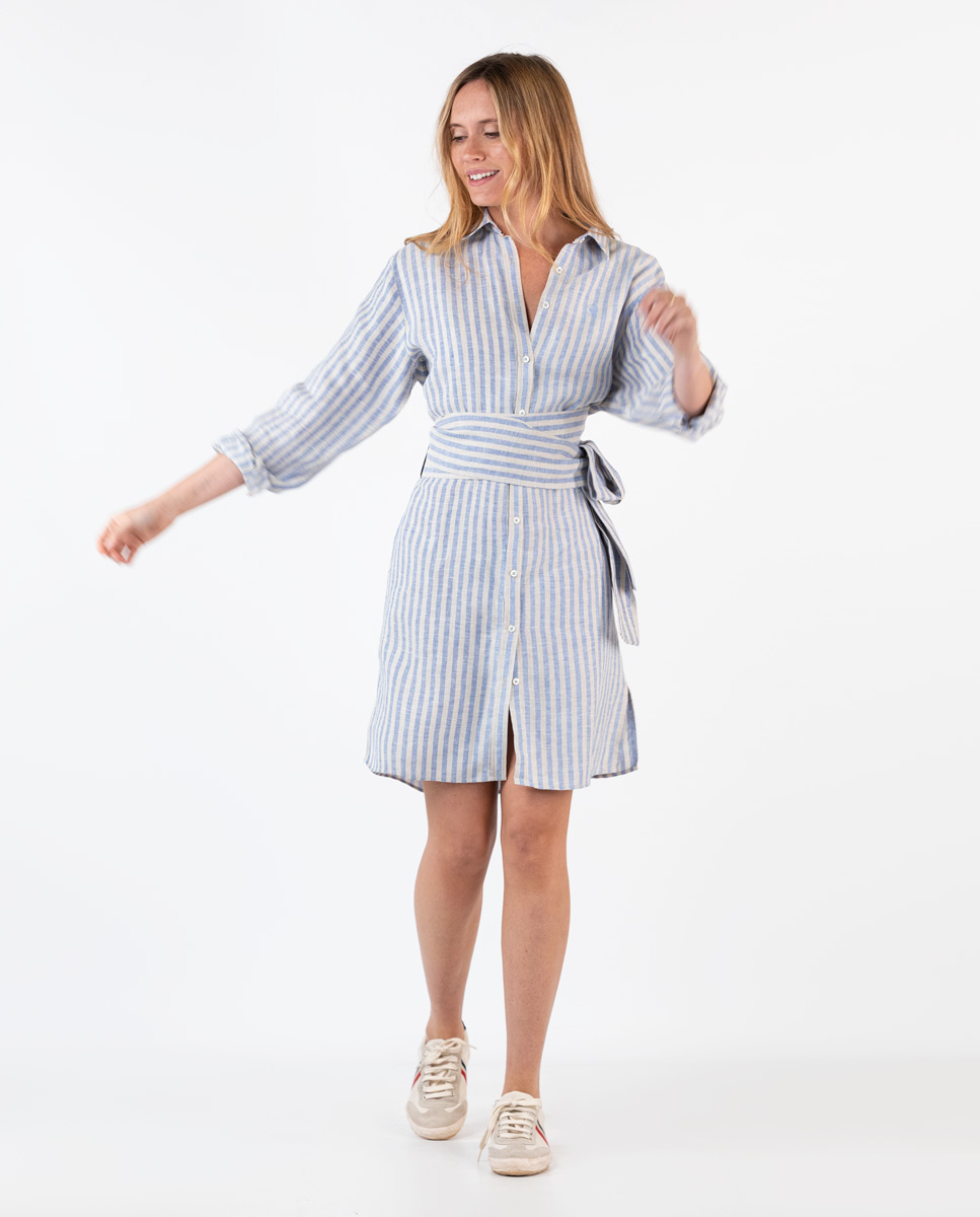 Blue Sand Striped Shirt Dress