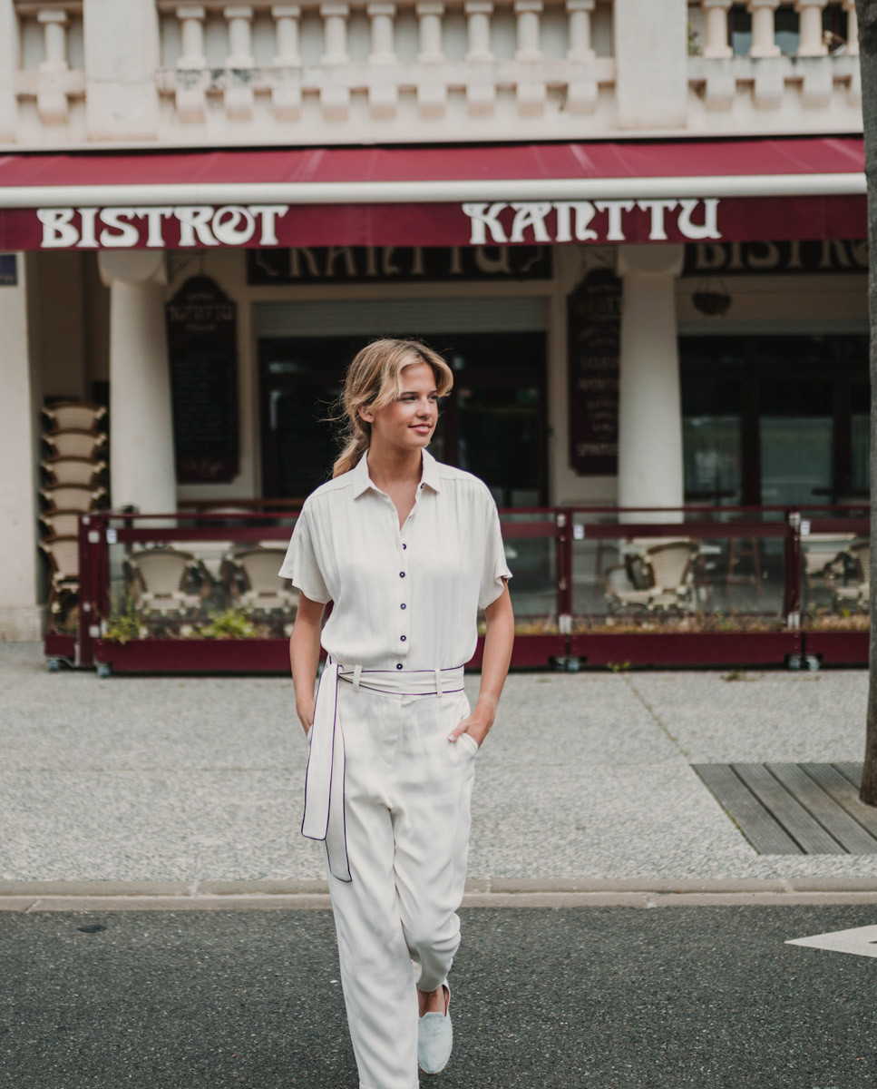 Cream Shirt Jumpsuit