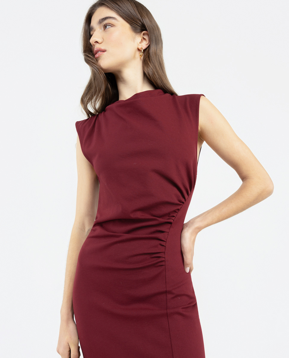 Long Ribbed Knit Dress W Navy Contrast