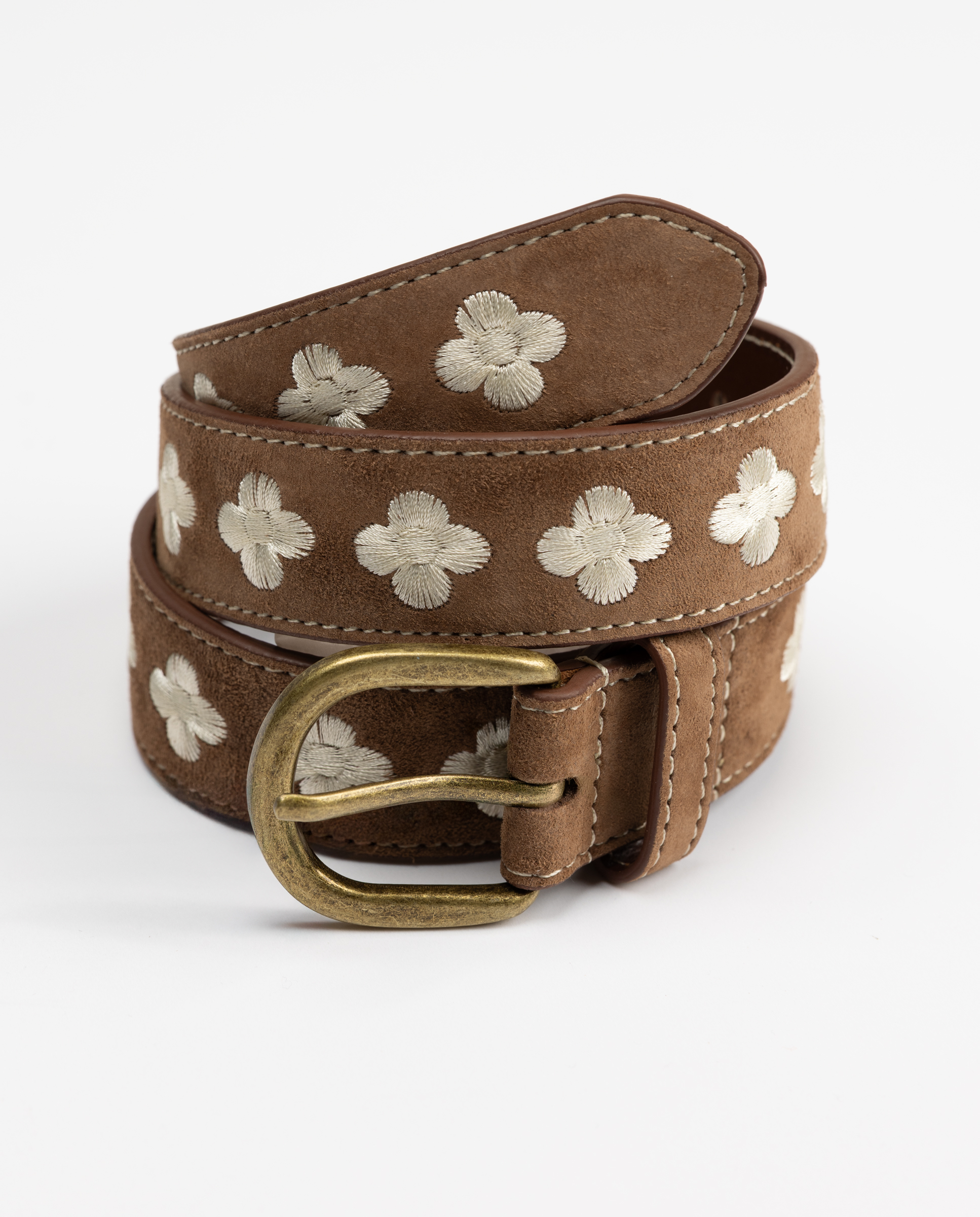 Theresa Camel Suede Belt with Embroidery