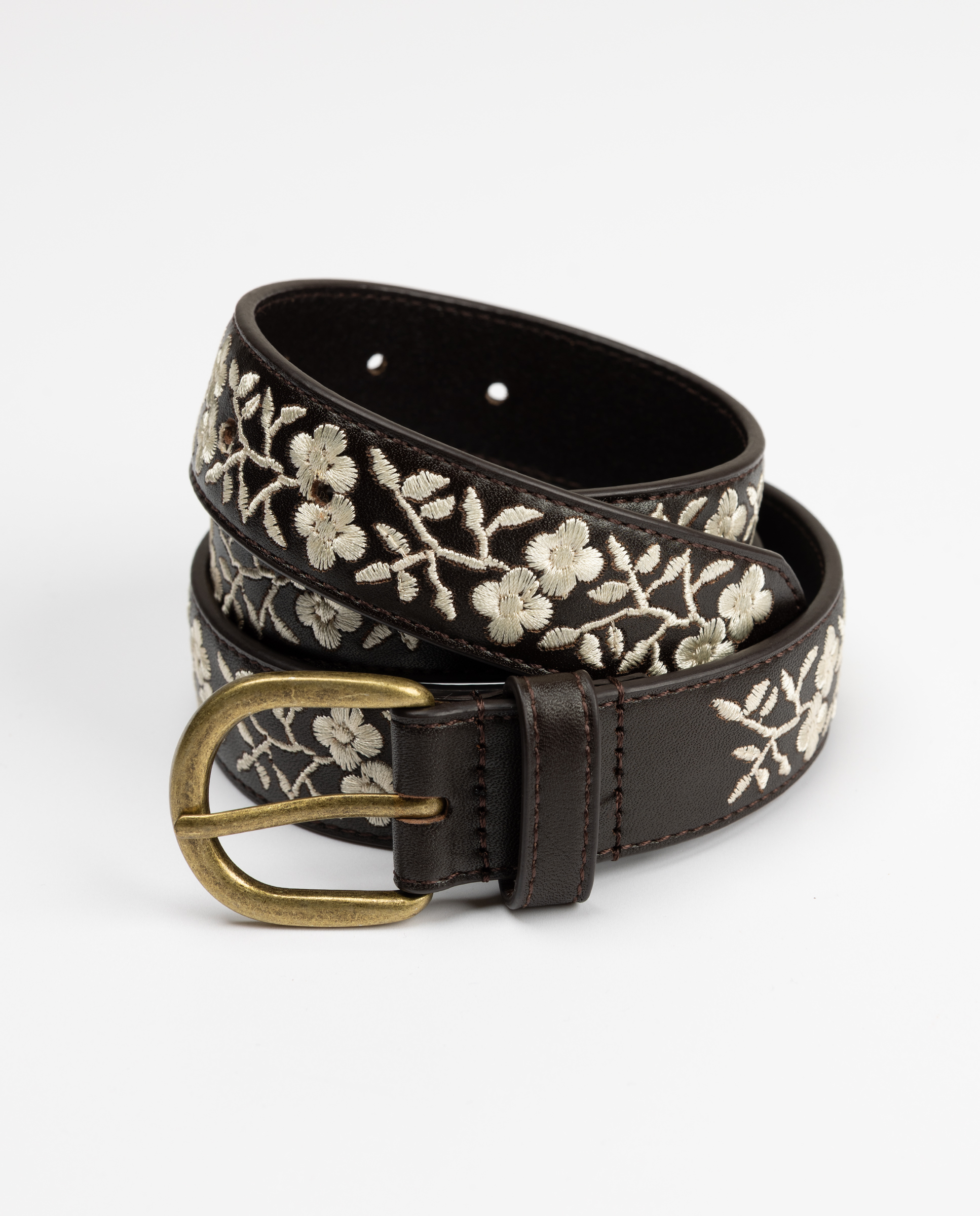 Beatrice Brown Leather Embroidered Belt