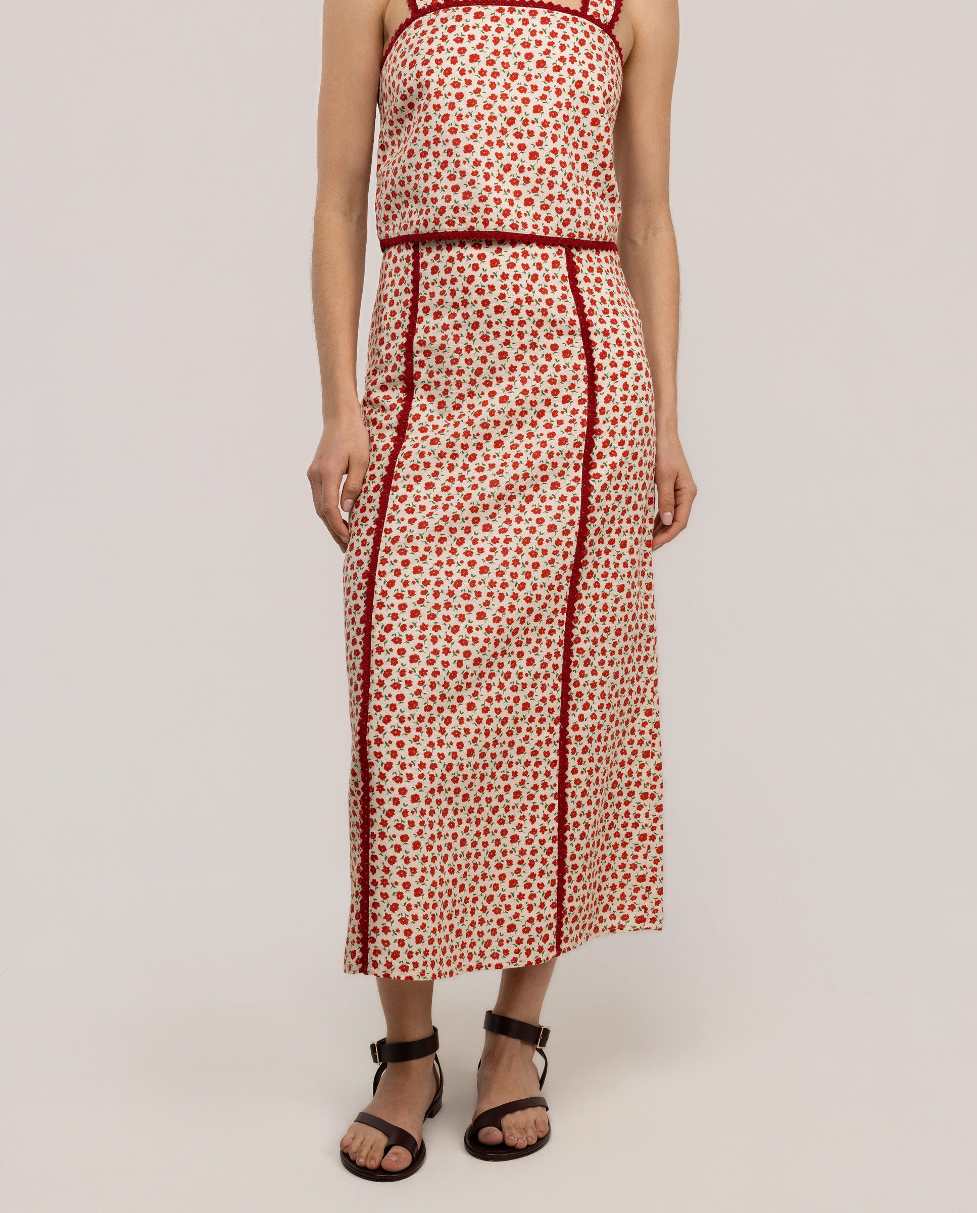 Lena Midi Skirt with Flower Print