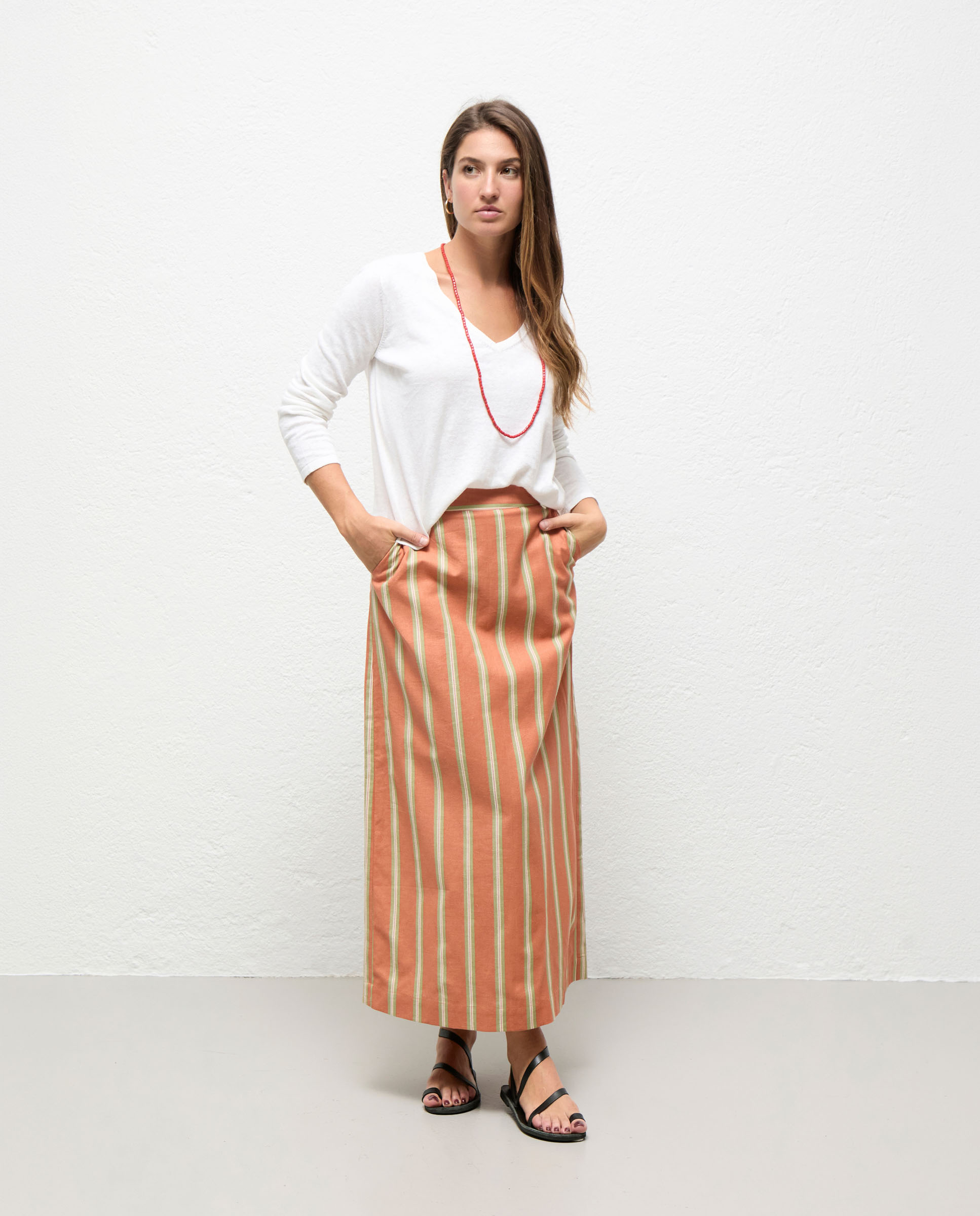 Nicoletta Coral Striped Skirt